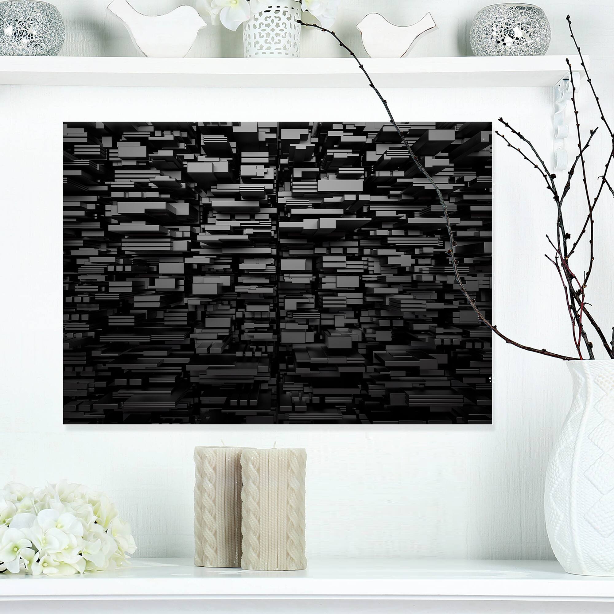 Designart - Black 3D Geometric Background - Abstract Canvas Art Print