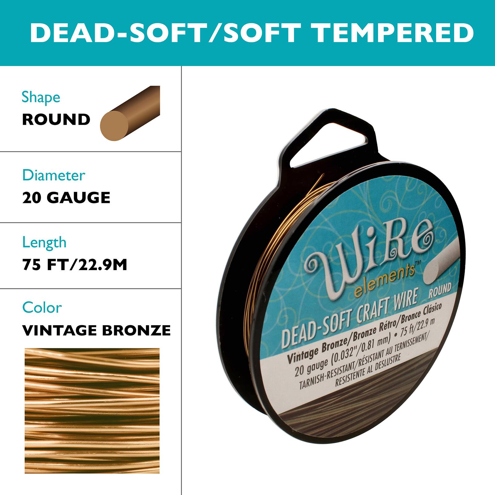 The Beadsmith Wire Elements 20 Gauge Tarnish Resistant Soft Temper Wire, 75ft in Gold | Michaels