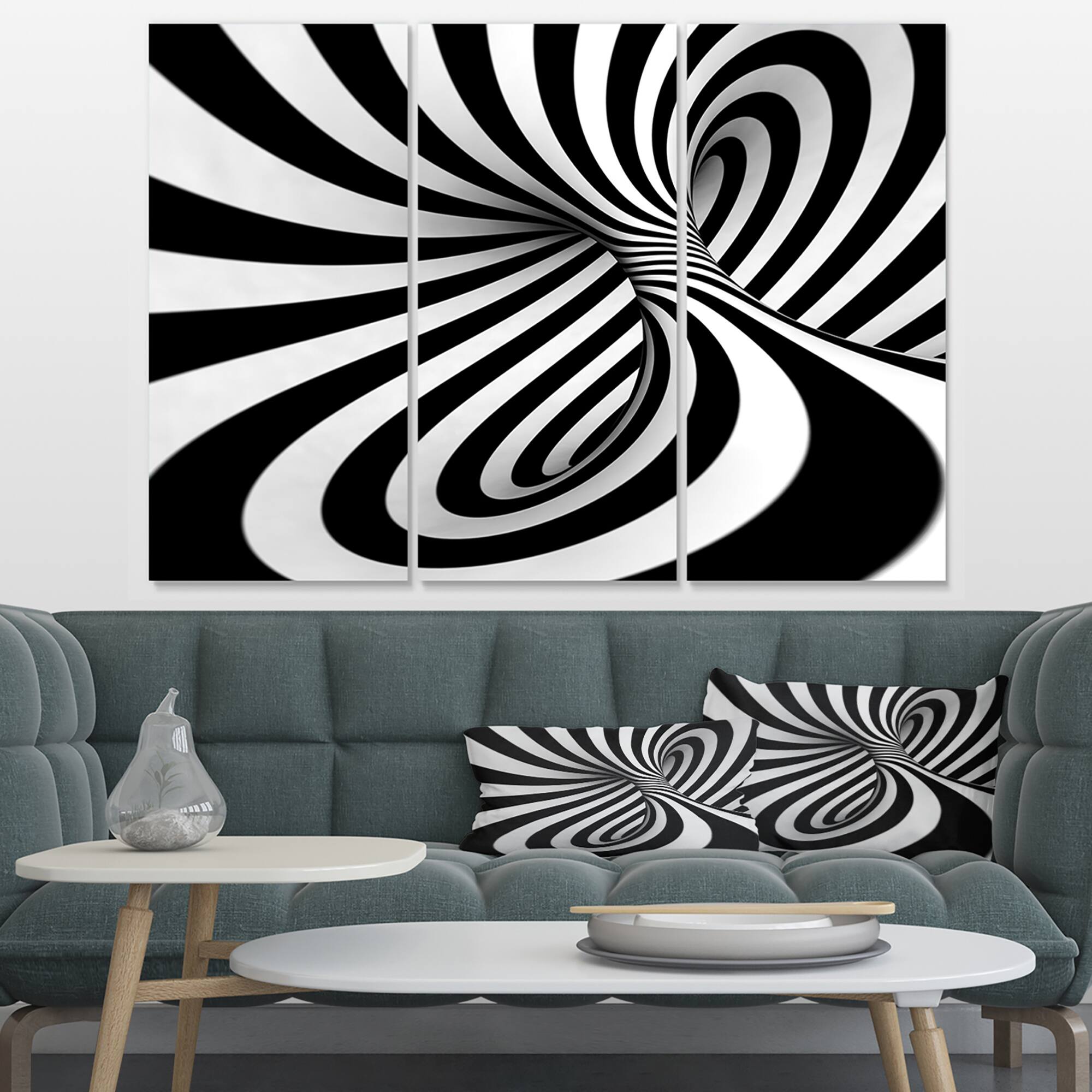 Designart - Spiral Black n White - Abstract Canvas Art Print