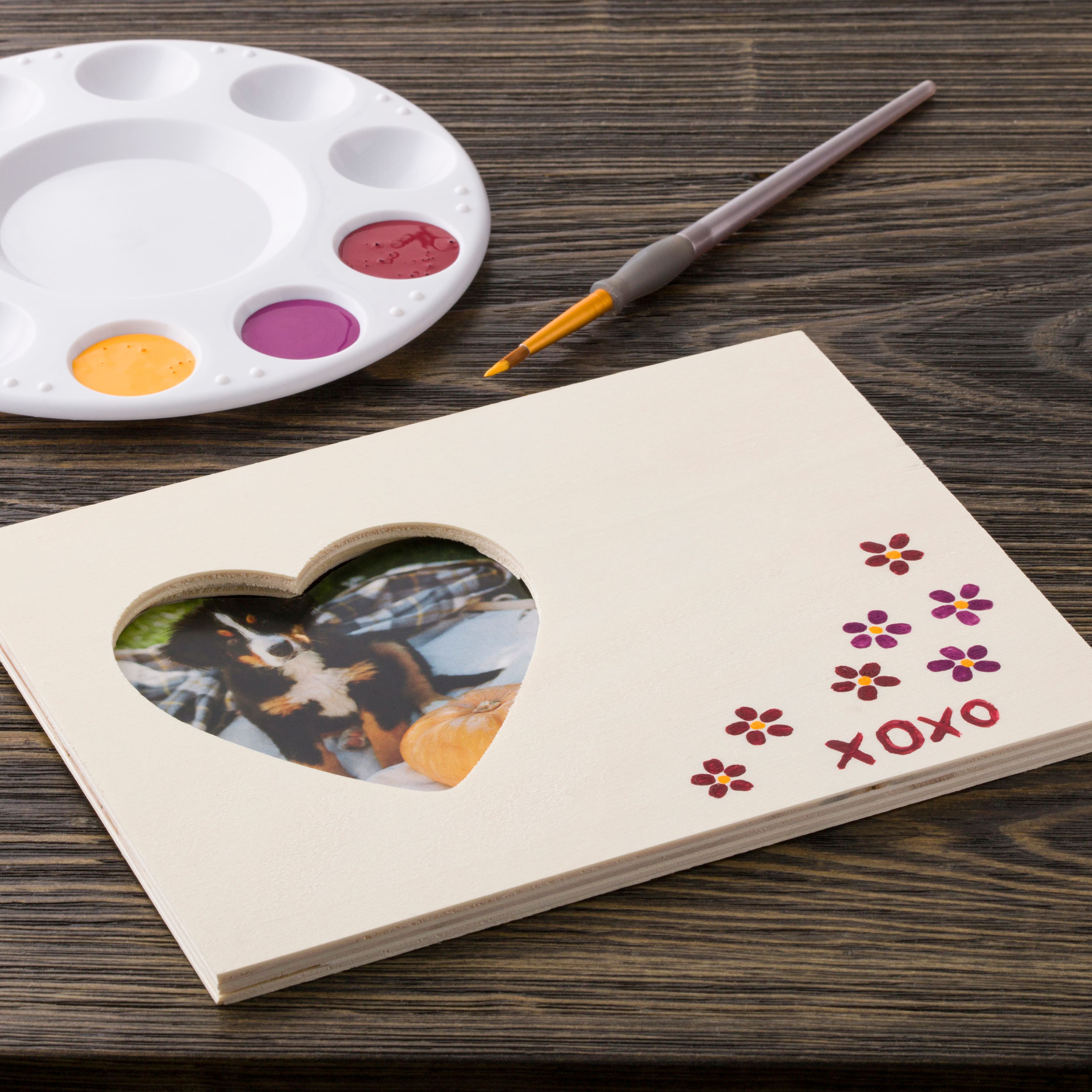 24 Pack: 8.5" x 6.5" Wood Frame with Heart Opening by Make Market®