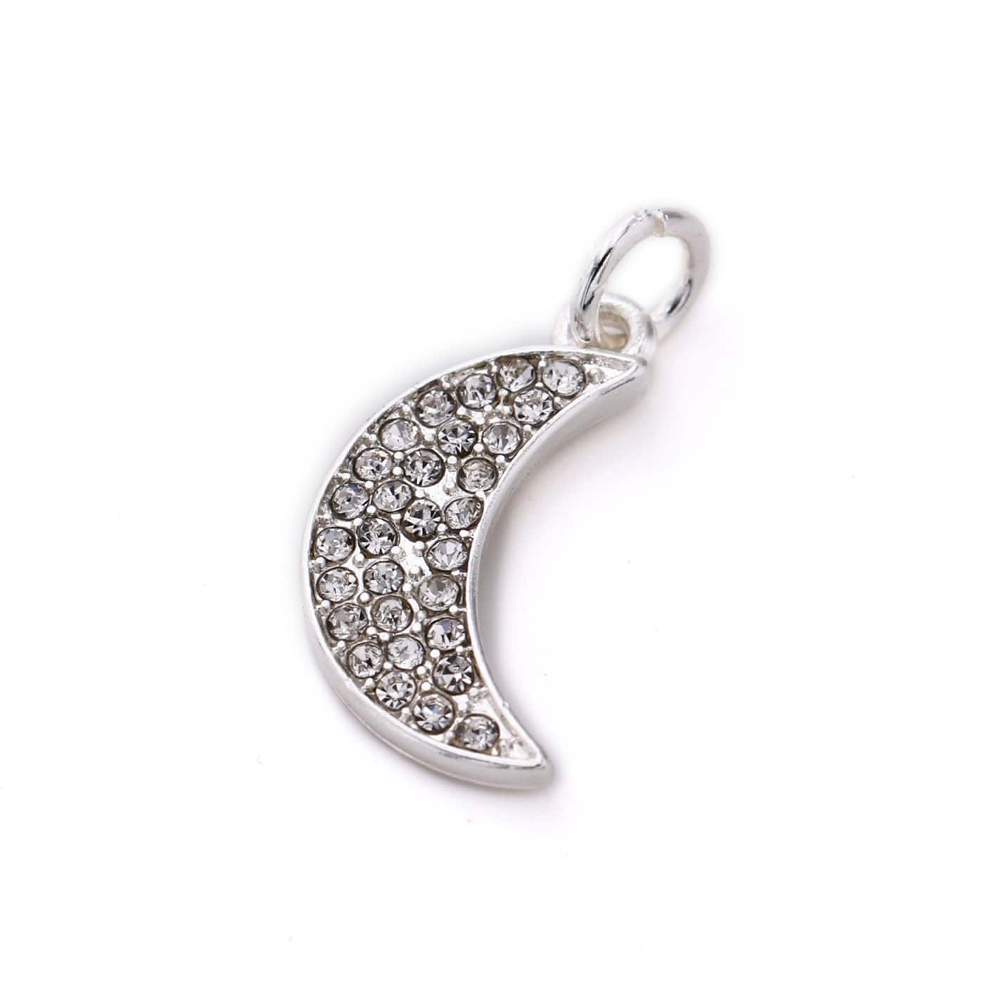 Charmalong™ Silver Plated Pavé Moon Charm by Bead Landing™