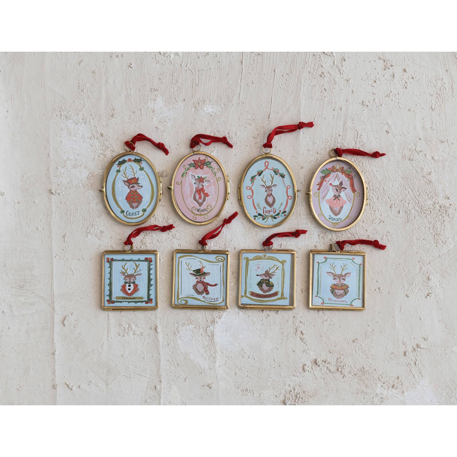 Hello Honey&#xAE; 8 Pack 4.25&#x22; Santa&#x27;s Reindeer Photo Frame Glass &#x26; Metal Ornaments