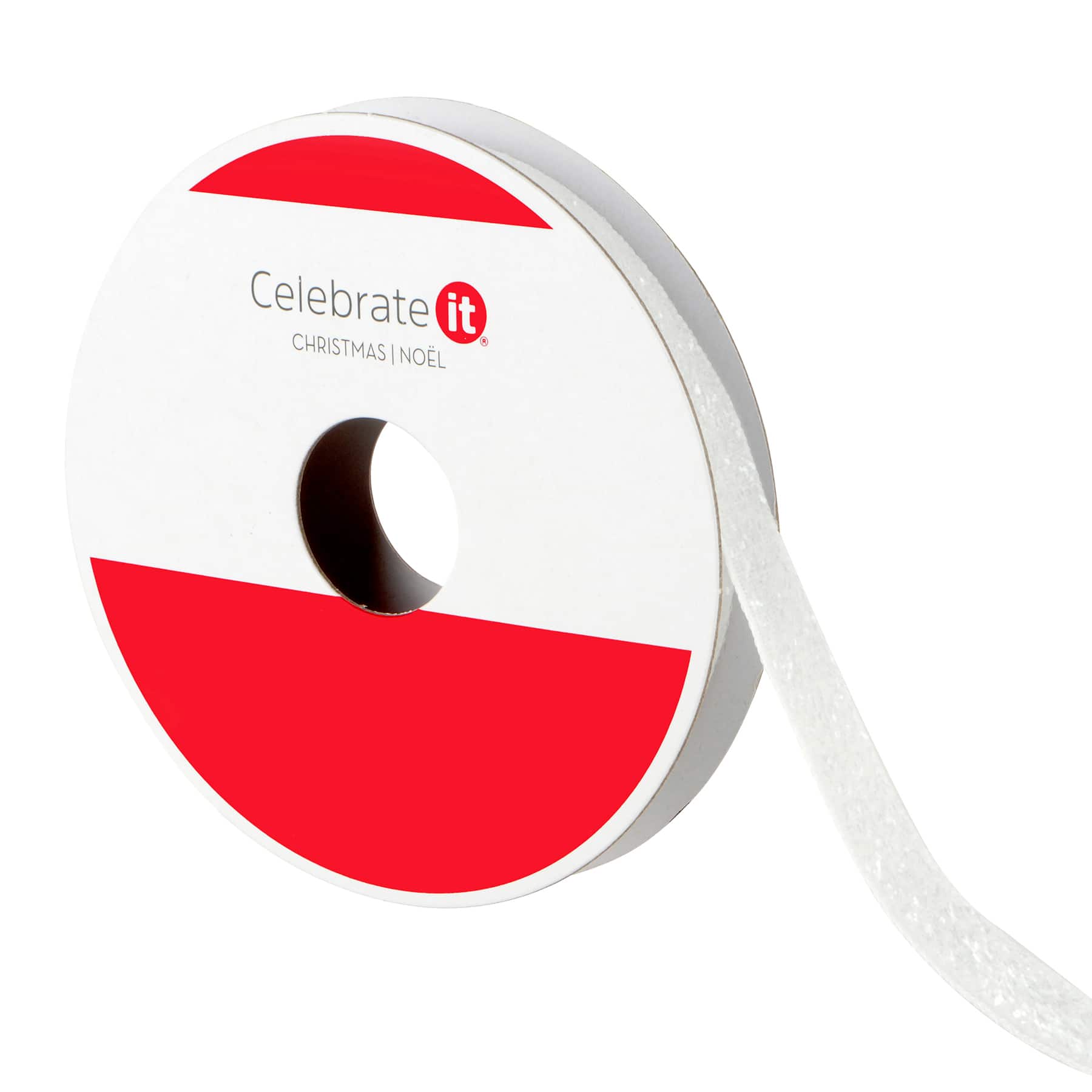 3/8&#x22; x 12ft. White Glitter Ribbon by Celebrate It&#xAE; Christmas