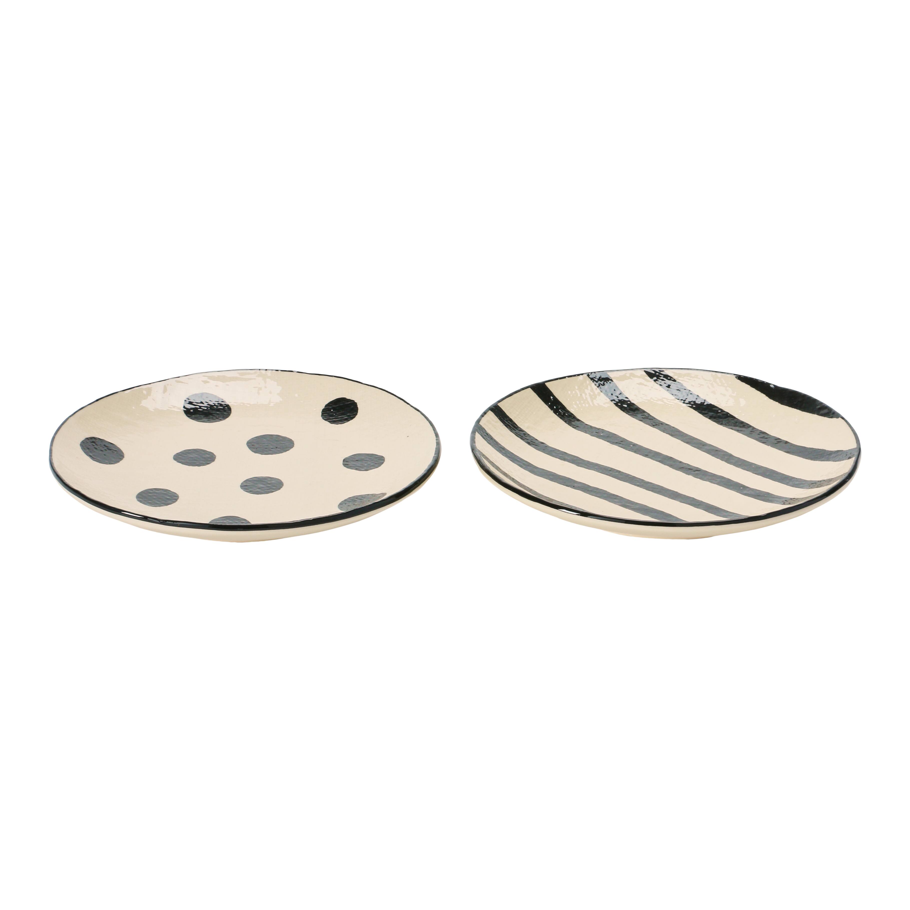 Hello Honey® 8" Black & White Round Hand-Painted Textured Stoneware Plates, 2ct.