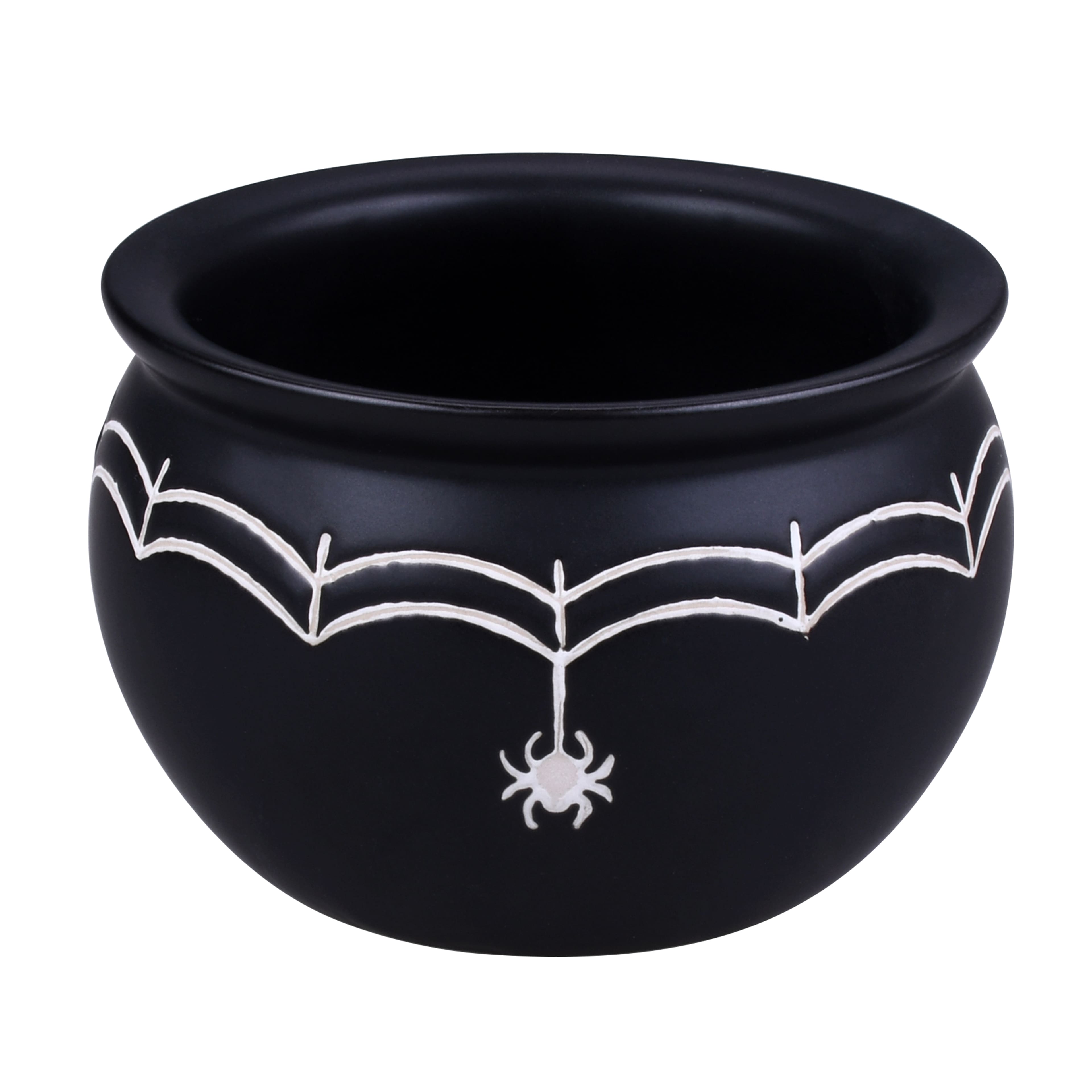3.75&#x22; Black &#x26; White Spiderweb Ceramic Cauldron by Makery&#x2122;