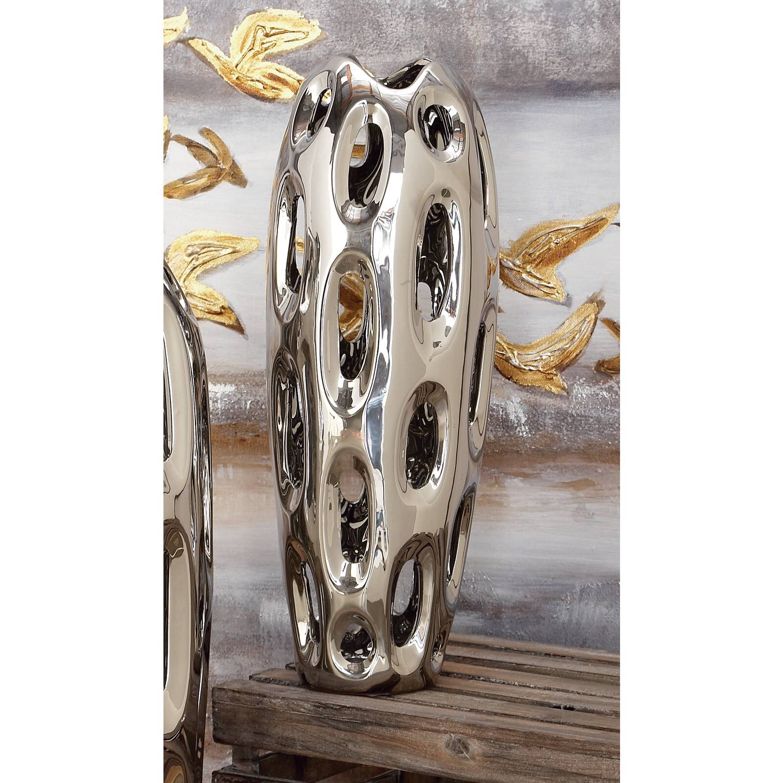 Silver Ceramic Contemporary Vase, 16" x 6" x 6"