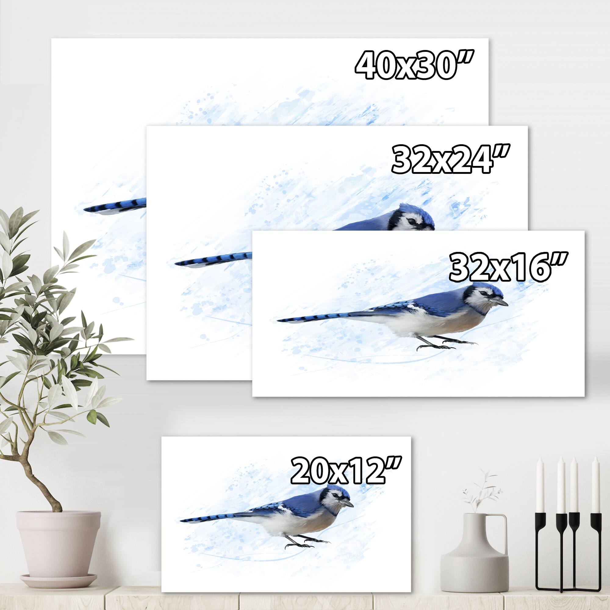 Designart - Vintage Blue Jay Bird - Traditional Canvas Wall Art Print