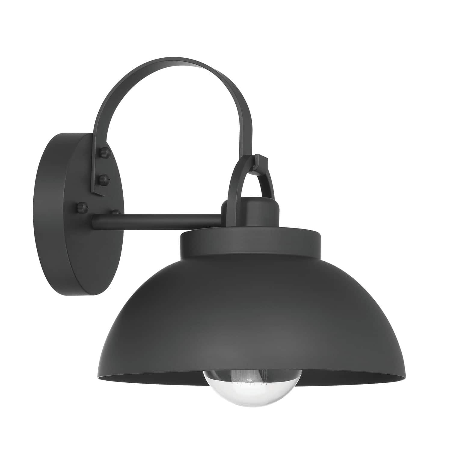 Easton Matte Black Modern Farmhouse Metal Shade &#x26; Exposed Bulb Wall Mounted Outdoor Light