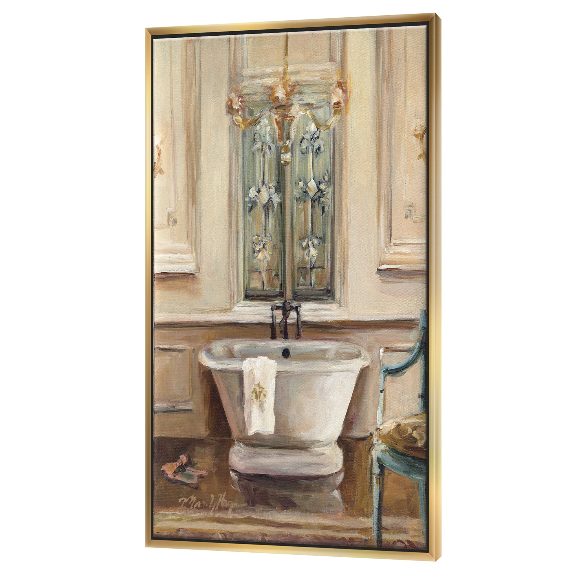 Designart - Vintage Paris Bathtub Painting - Traditional Bathroom Canvas in Gold Frame