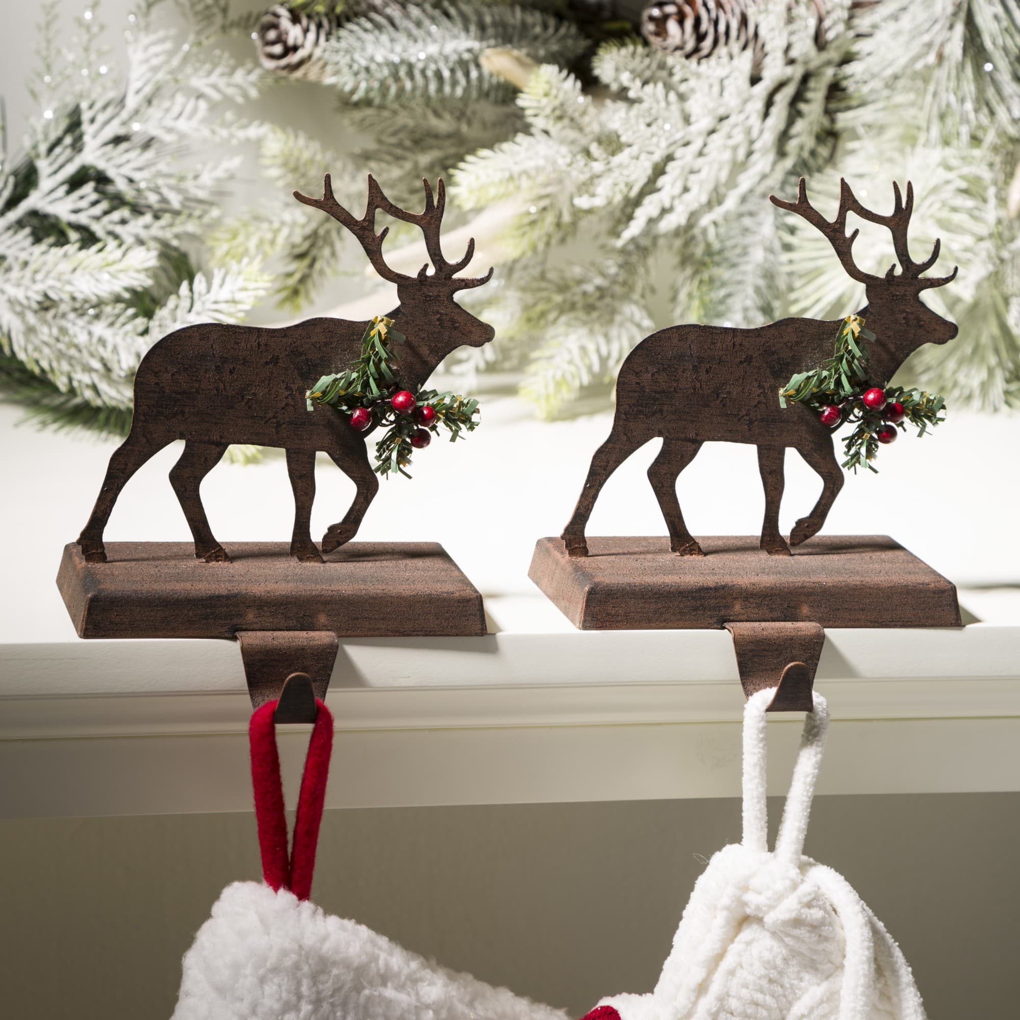 Glitzhome® 6.5" Reindeer Stocking Holder Set