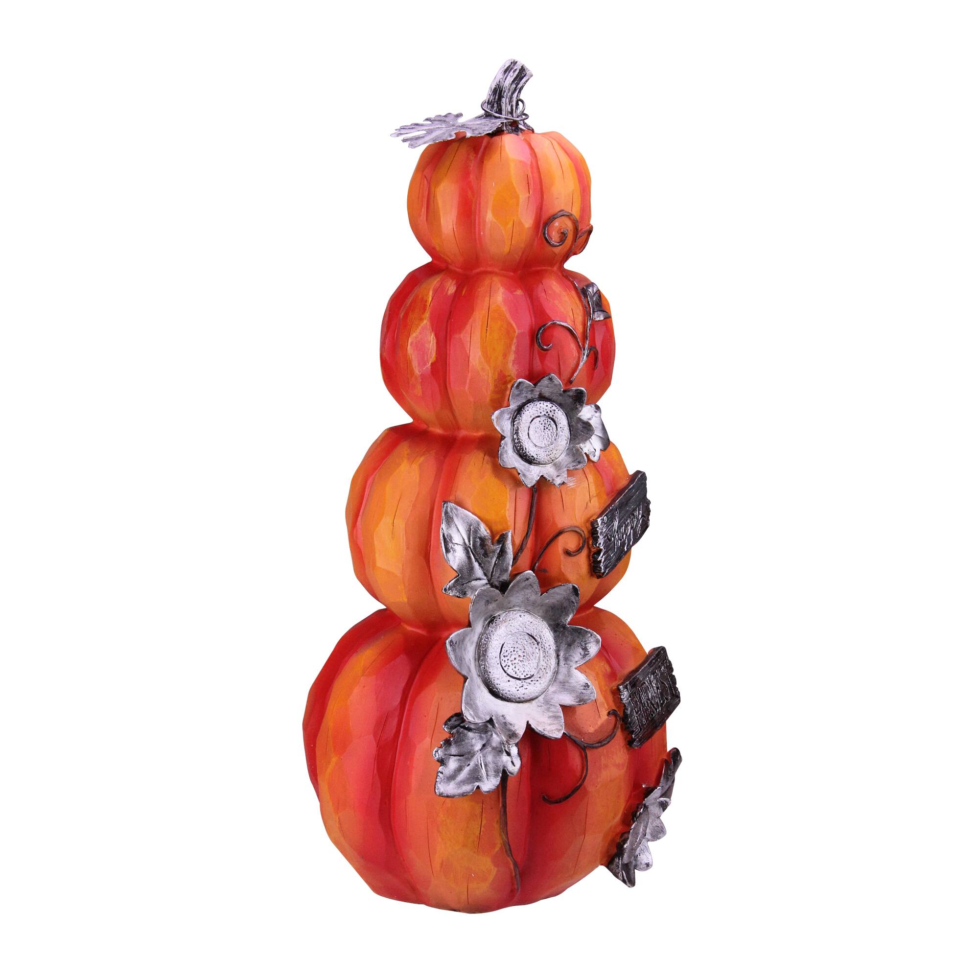 19&#x22; Orange &#x26; Silver Happy Harvest Pumpkin Tabletop D&#xE9;cor