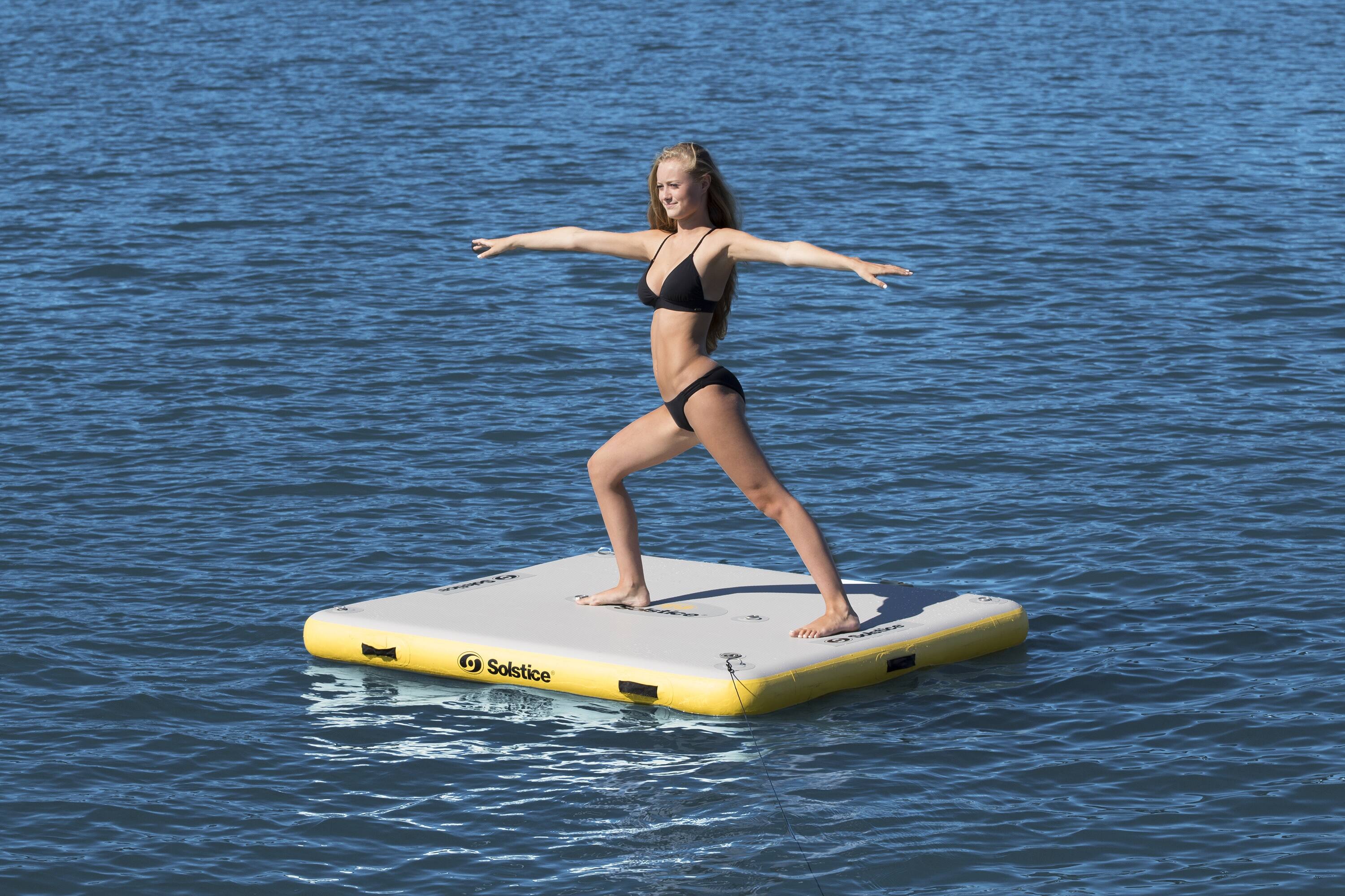 Solstice&#xAE; 8ft. Inflatable White &#x26; Yellow Private Lake Dock