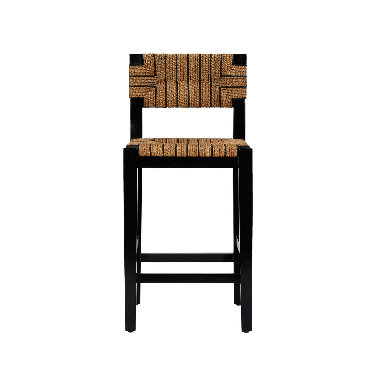 Willowbrook 3ft. Black Mahogany Solid Wood &#x26; Natural Woven Seagrass Rope Stool