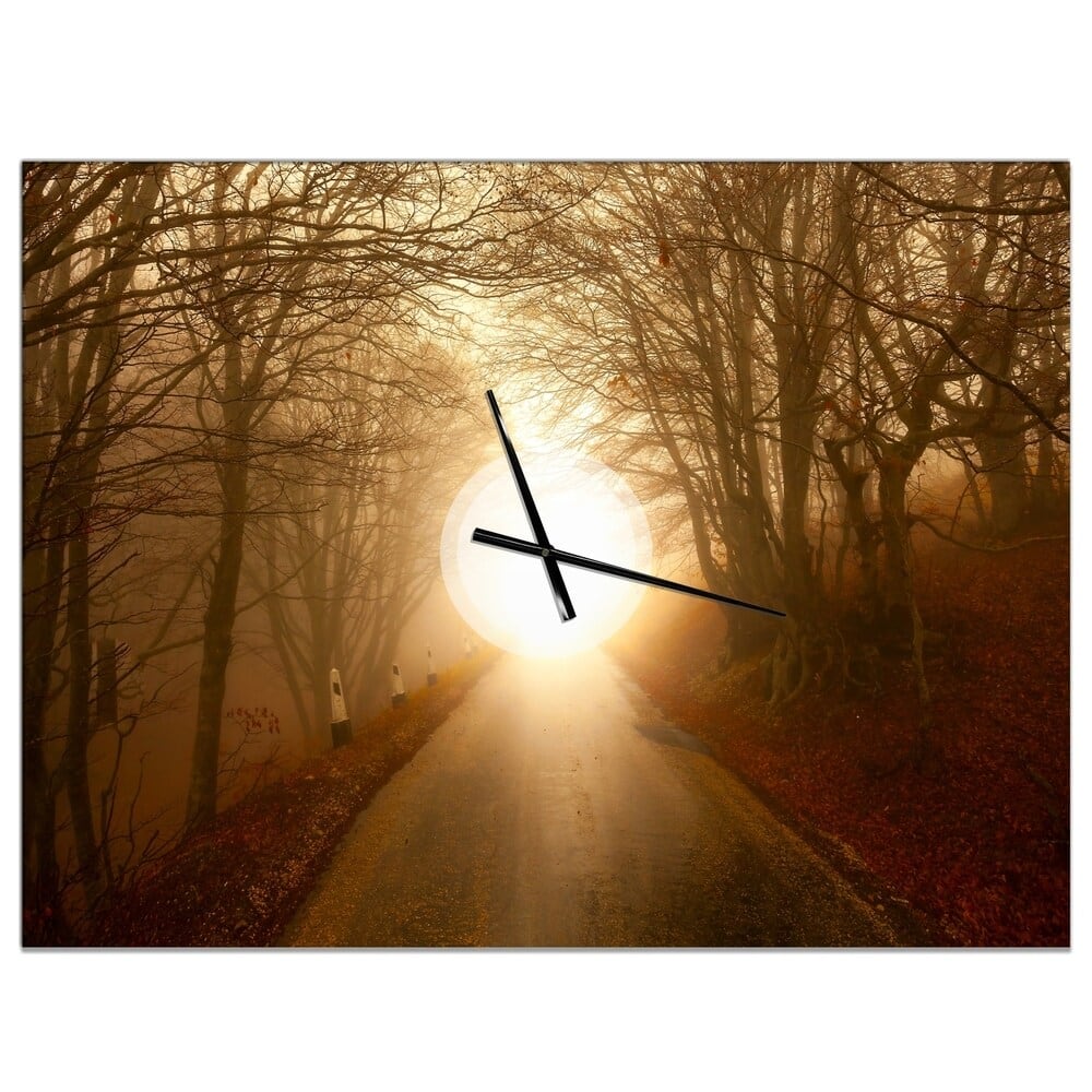 Designart Path To Sunlight In Autumn Forest Rectangular Wall Clock