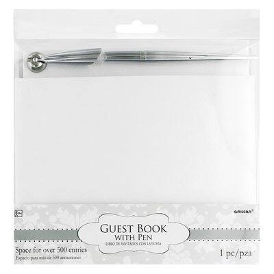 White Wedding Guest Book Register 6 x 9 with pen