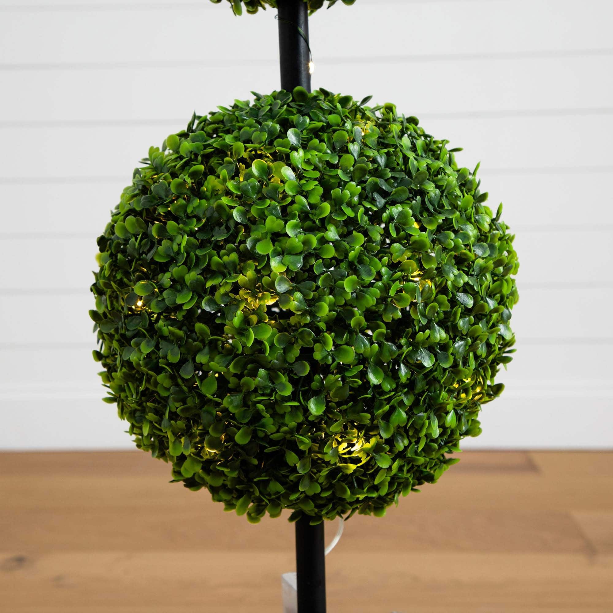 3ft. LED UV Resistant Double Ball Boxwood Topiary in Decorative Planter
