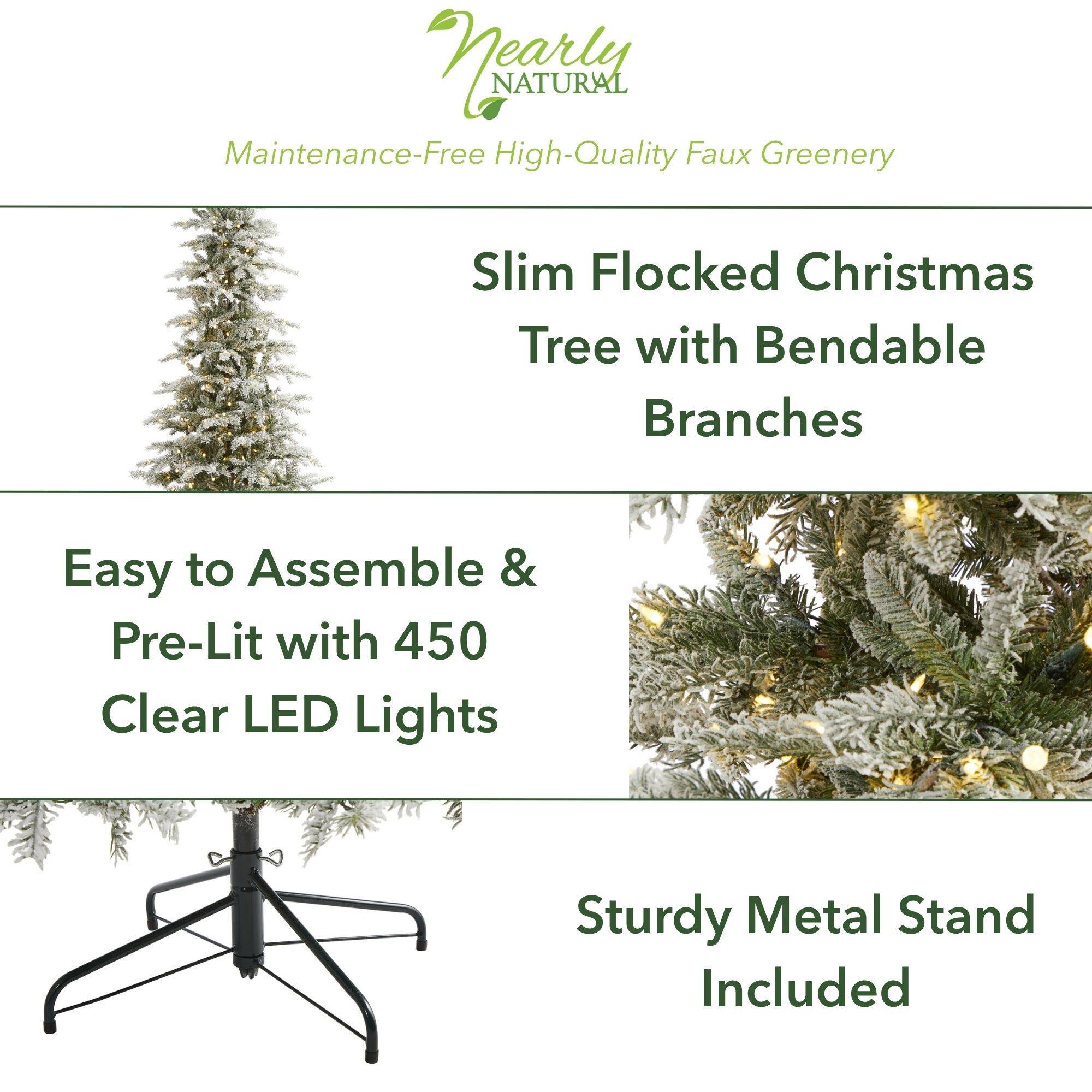 7.5ft. Pre-Lit Slim Flocked Nova Scotia Spruce Artificial Christmas Tree with Warm White LED Lights