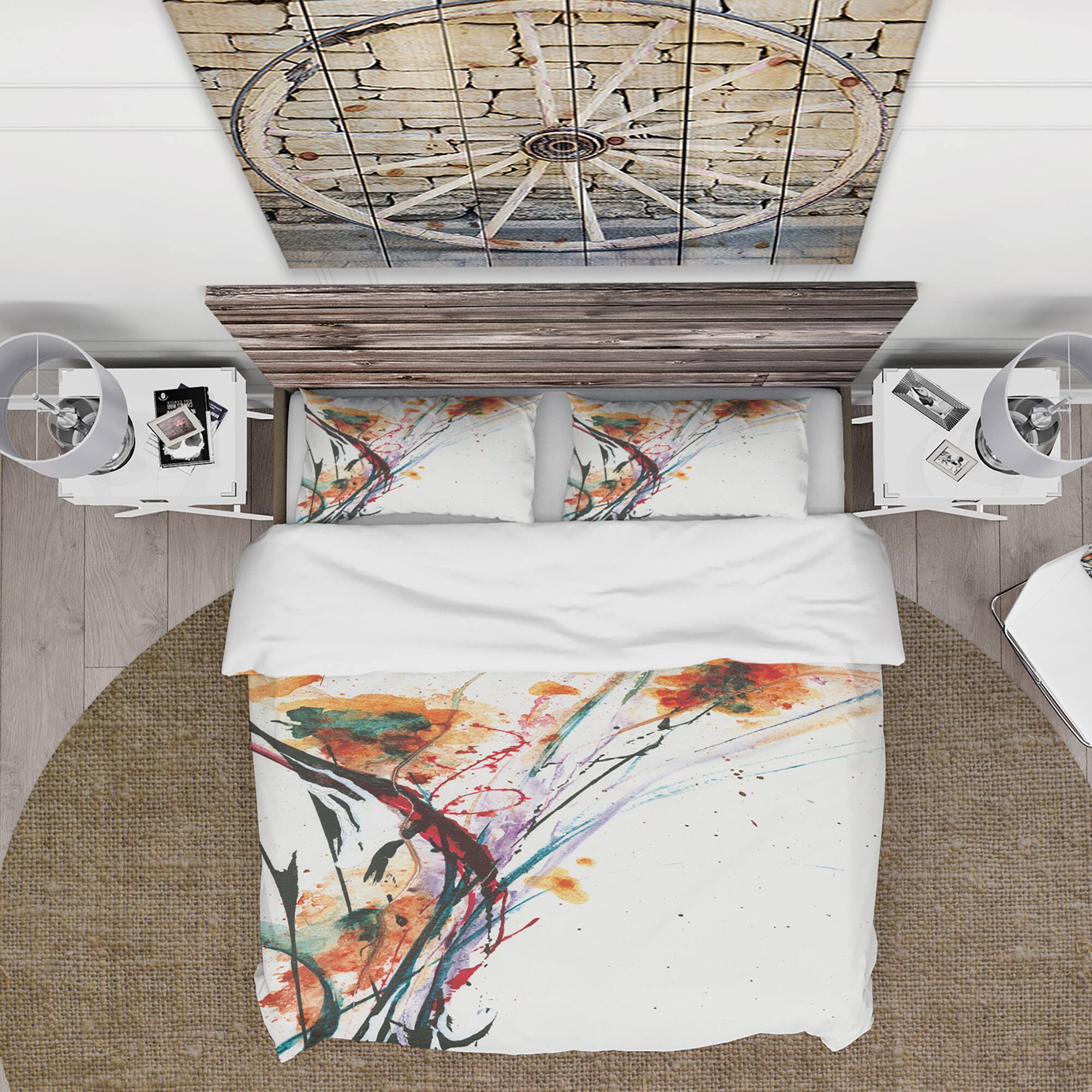 Designart &#x27;Abstract Orange Flowers&#x27; Cottage Bedding Set - Duvet Cover &#x26; Shams