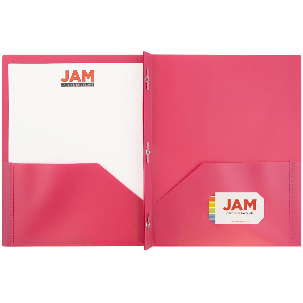 JAM Paper 9.5" x 11" Plastic 2 Pocket School POP Folders with Clasps, 6ct.
