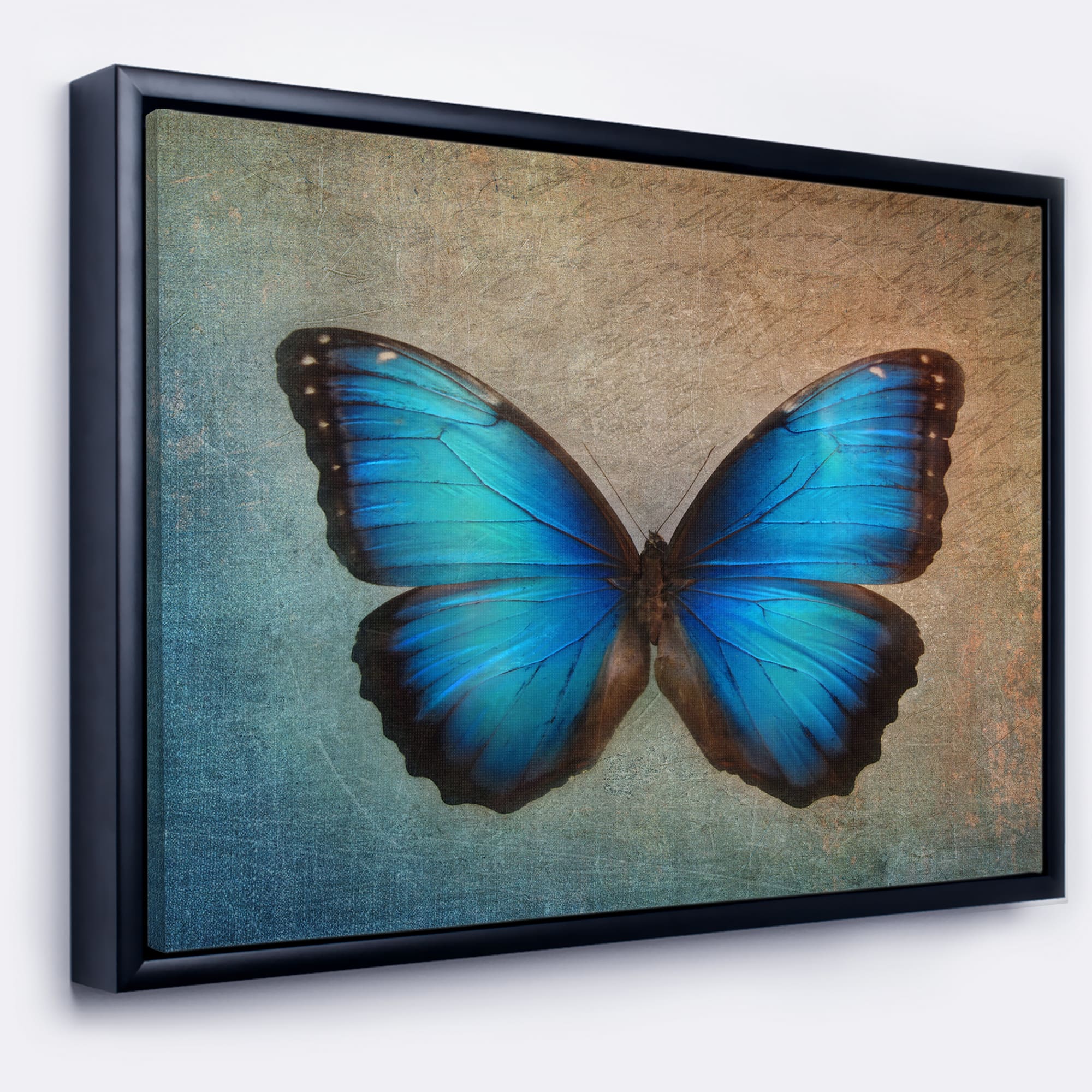 Designart - Blue Vintage Butterfly - Floral Art Framed Canvas Print