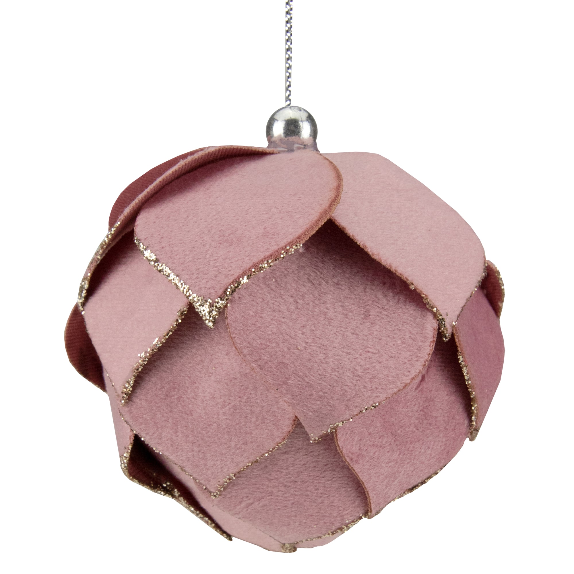 5" Pink Flower Glitter Petal Shatterproof Ball Ornament