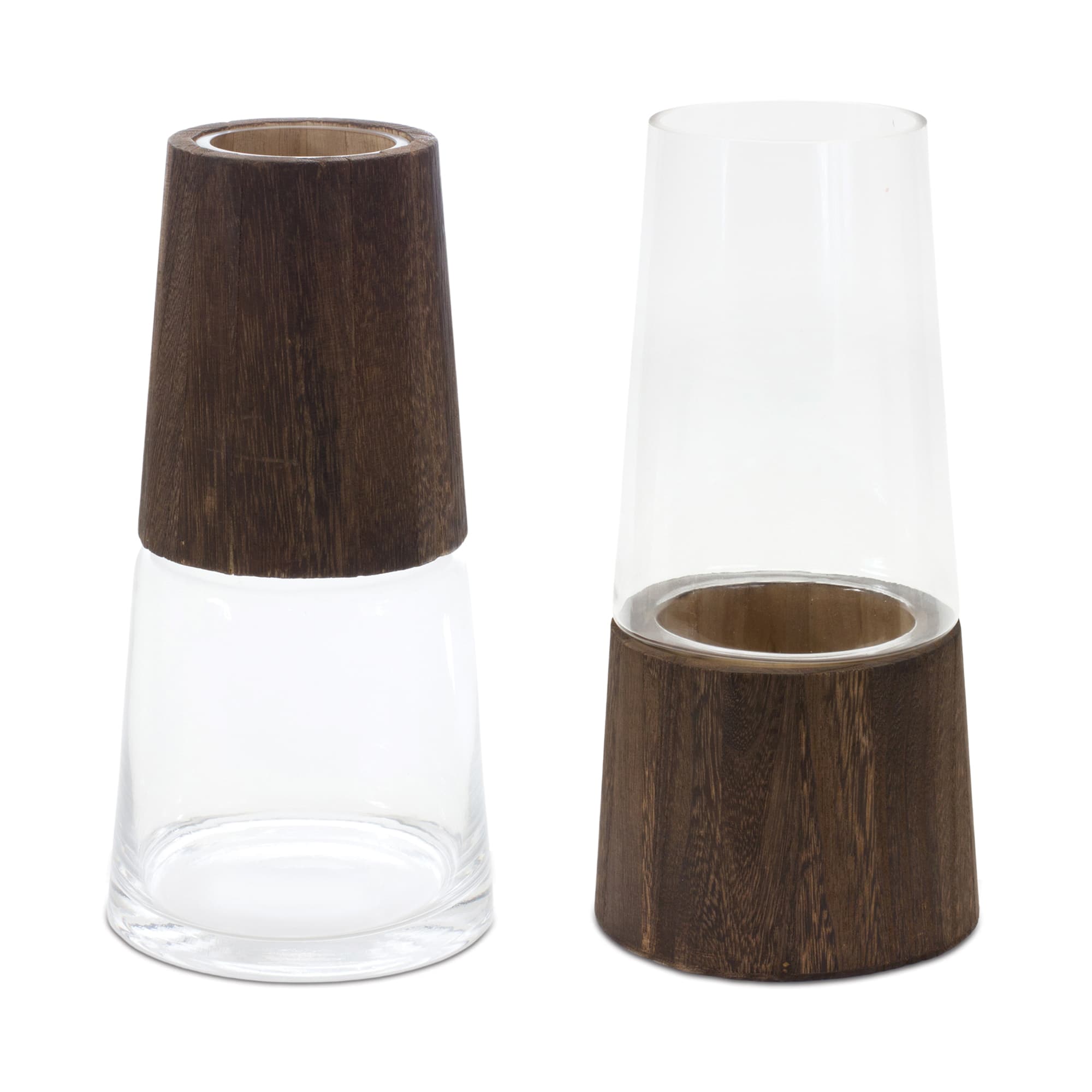 11&#x22; Tapered Glass &#x26; Wood Vase Set