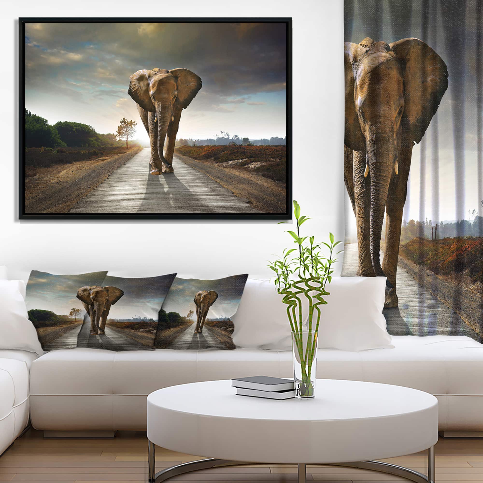 Designart - Single Walking Elephant - Photography Framed Canvas Art Print