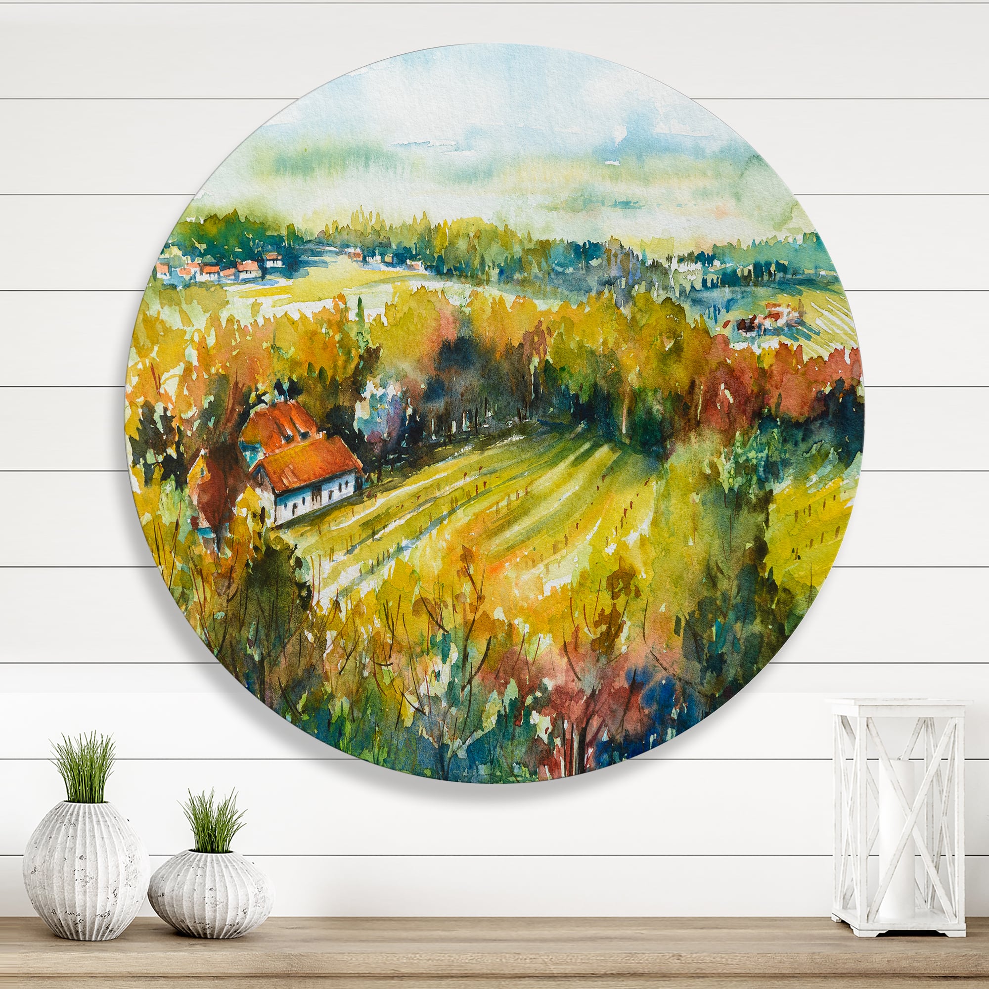 Designart - Rural Autumn Landscape - Country Metal Circle Wall Art