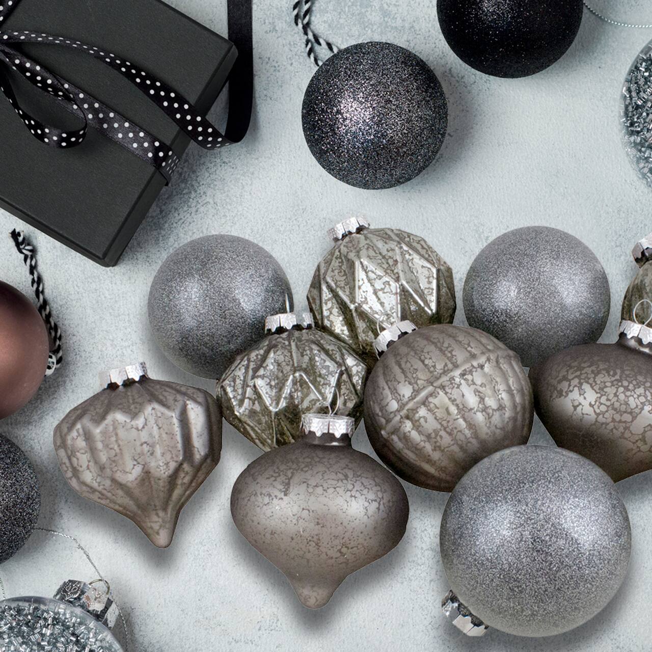 12ct. 3&#x22; Neutral Tone Finial &#x26; Glass Ball Christmas Ornaments