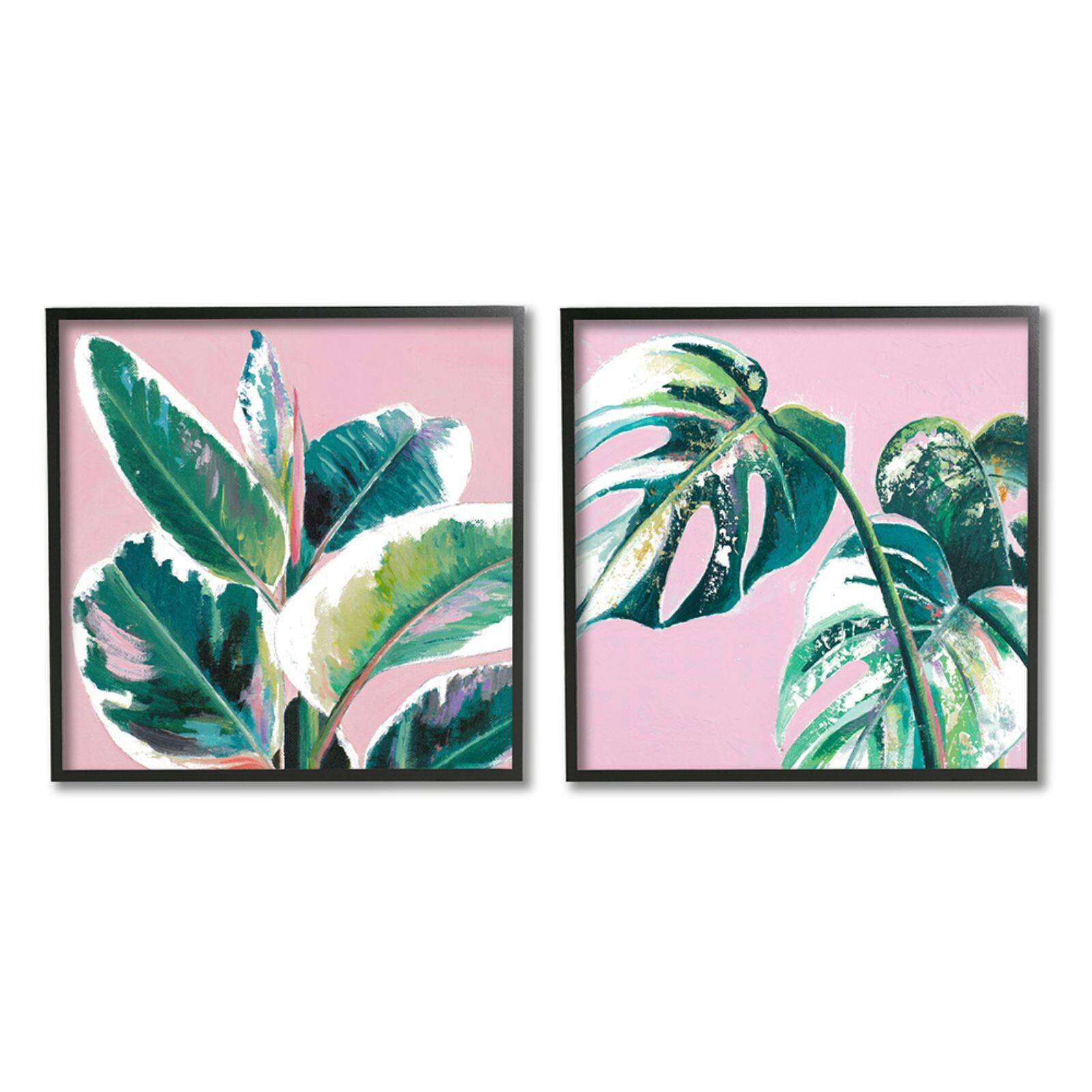 Stupell Industries Pink Geometric Cropped Tropical Plant Framed Wall Art Set
