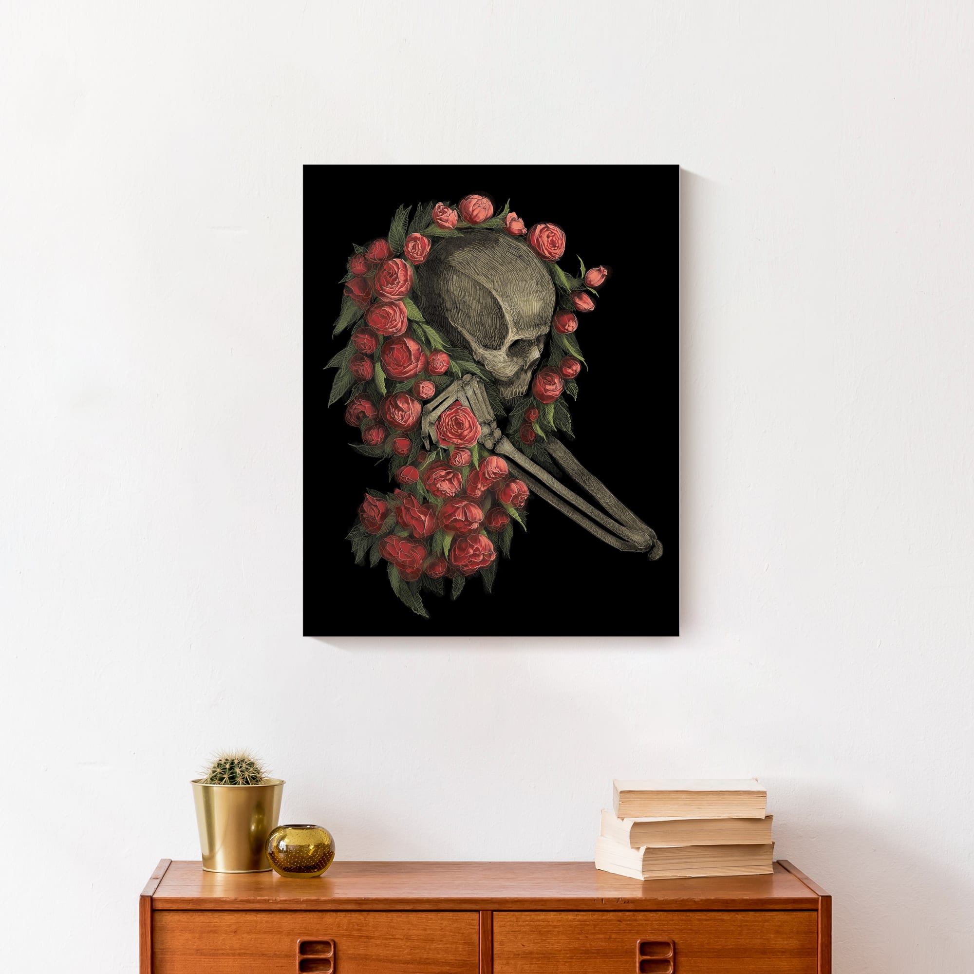 Skeleton Wrapped in Roses Canvas Wall Art