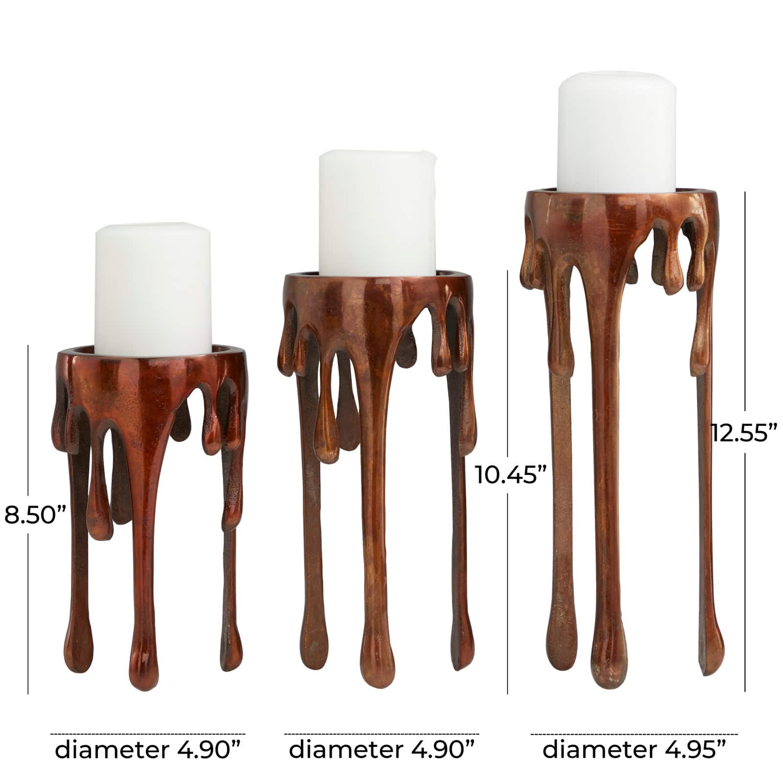 Copper Metal Pillar Candle Holder with Dripping Legs Set