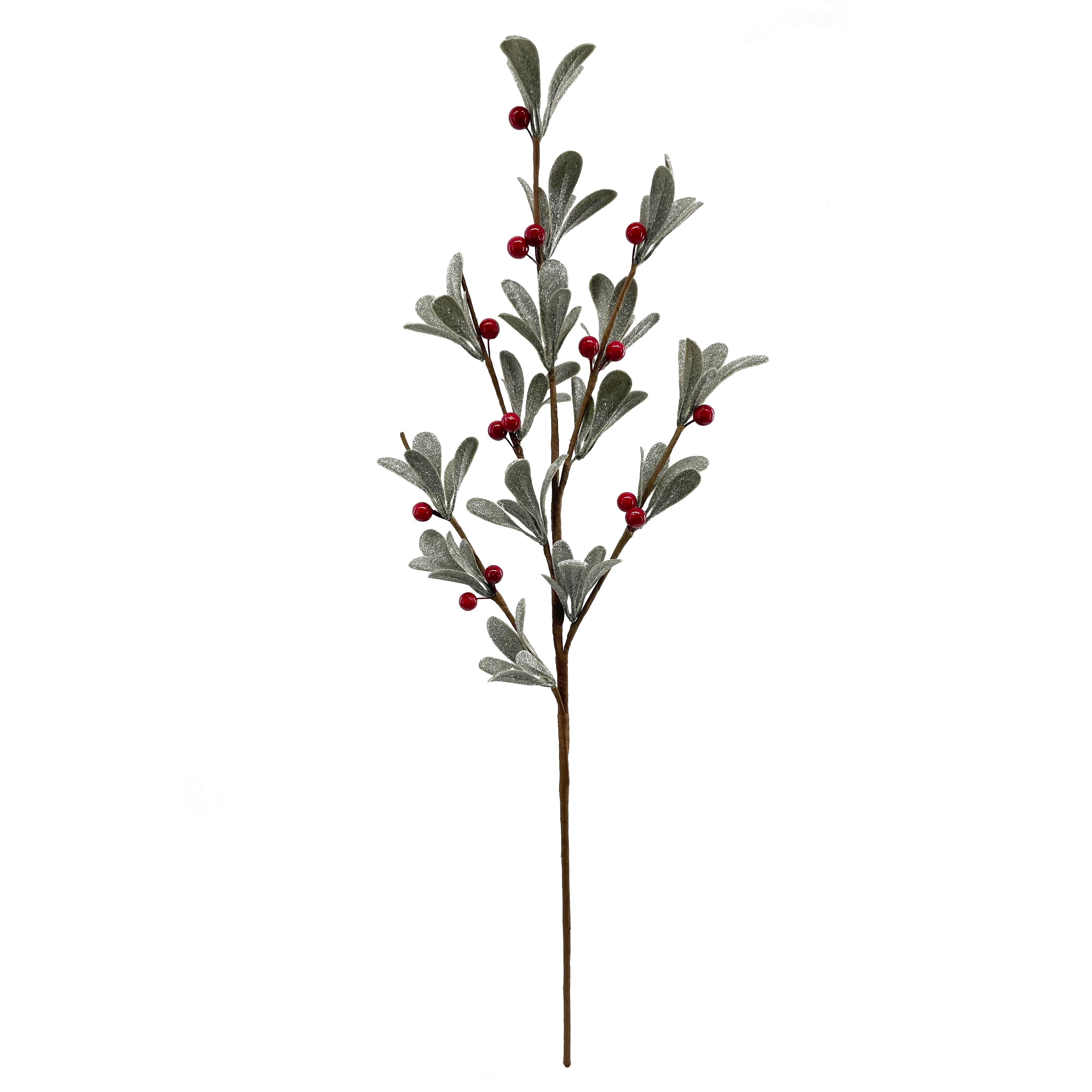 30&#x22; Glitter Olive Leaf &#x26; Red Berry Stem by Ashland&#xAE;