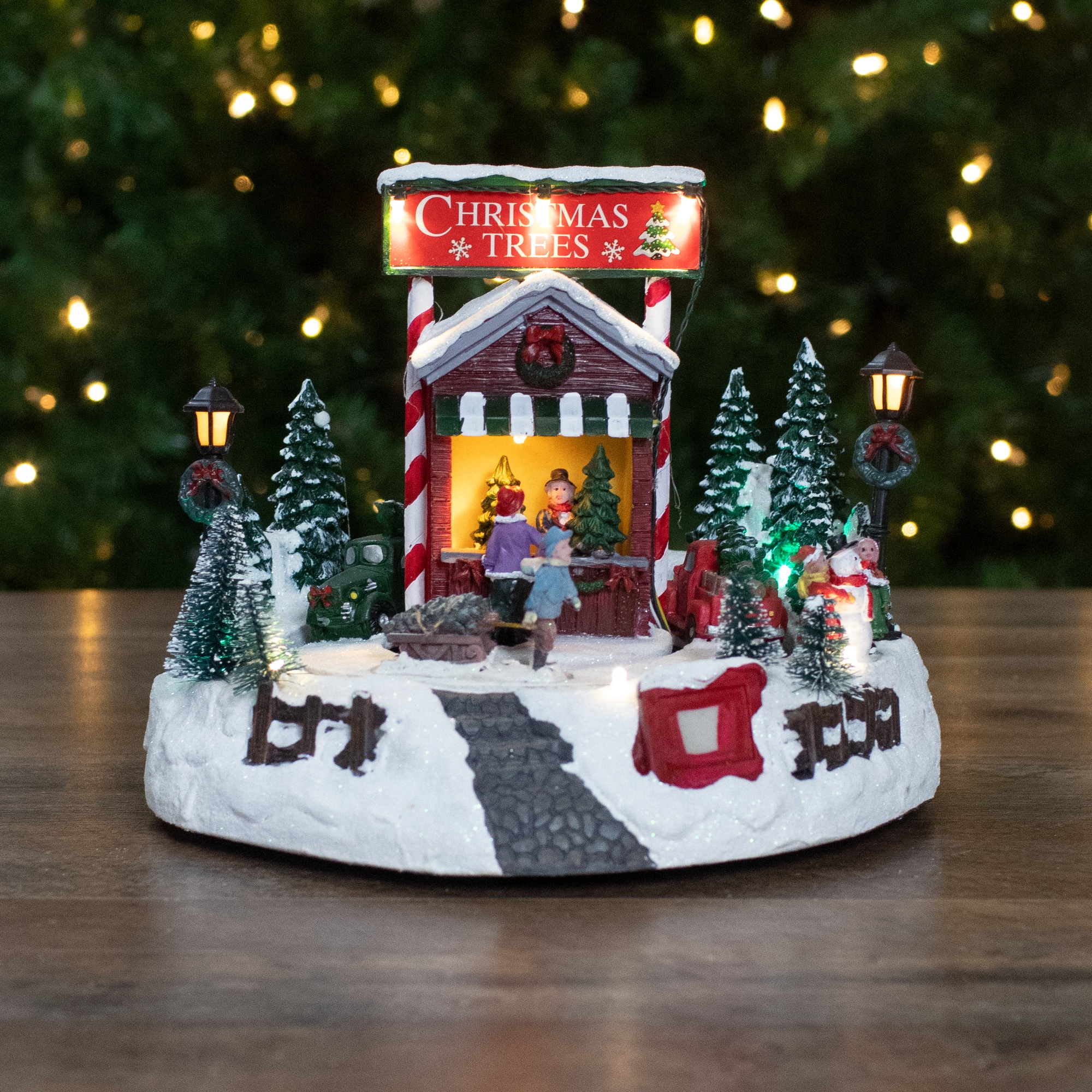 9" Lighted & Animated Christmas Tree Farm Winter Scene with Moving Cars