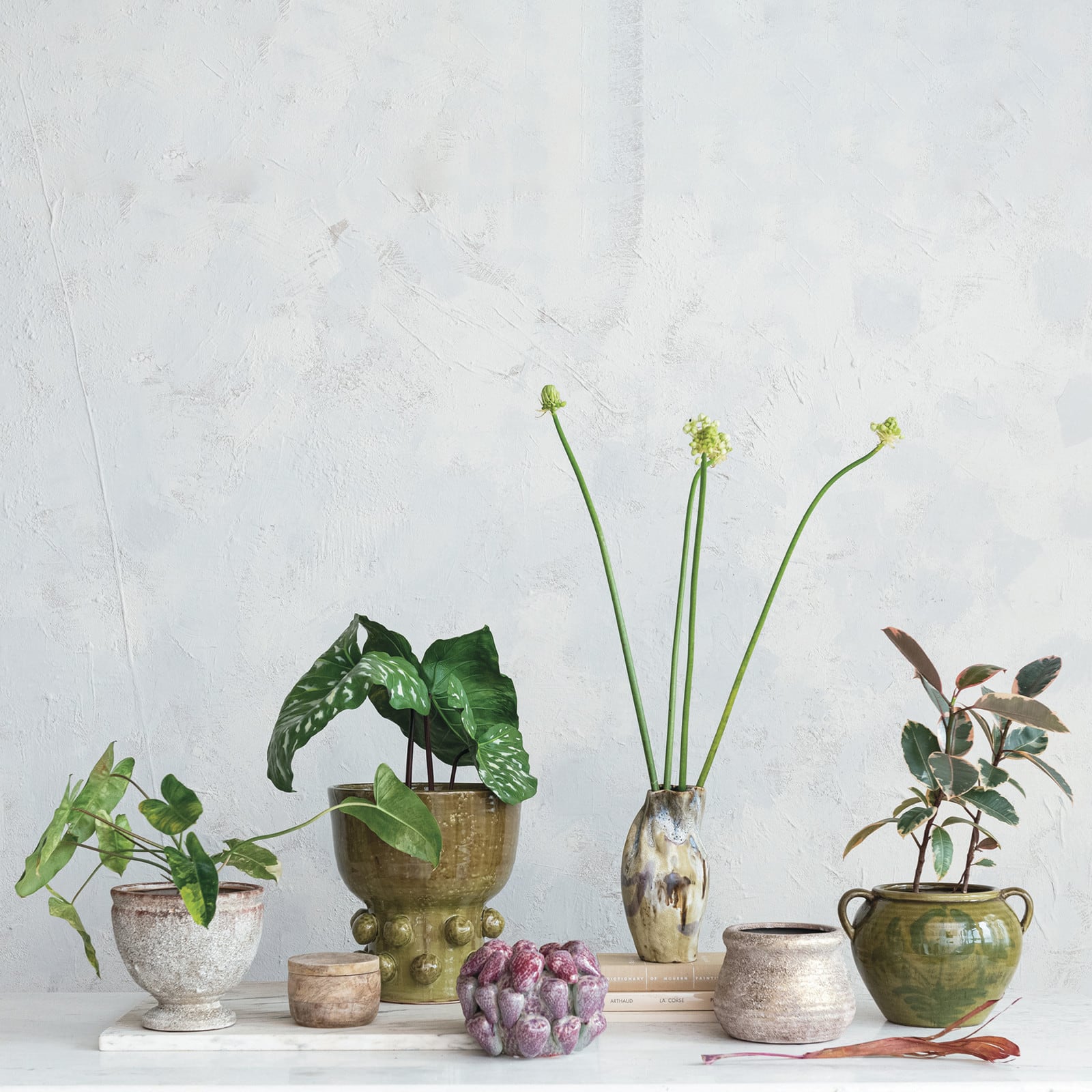 Hello Honey® 12.25" Green Round Terra-cotta Hobnail Footed Vase