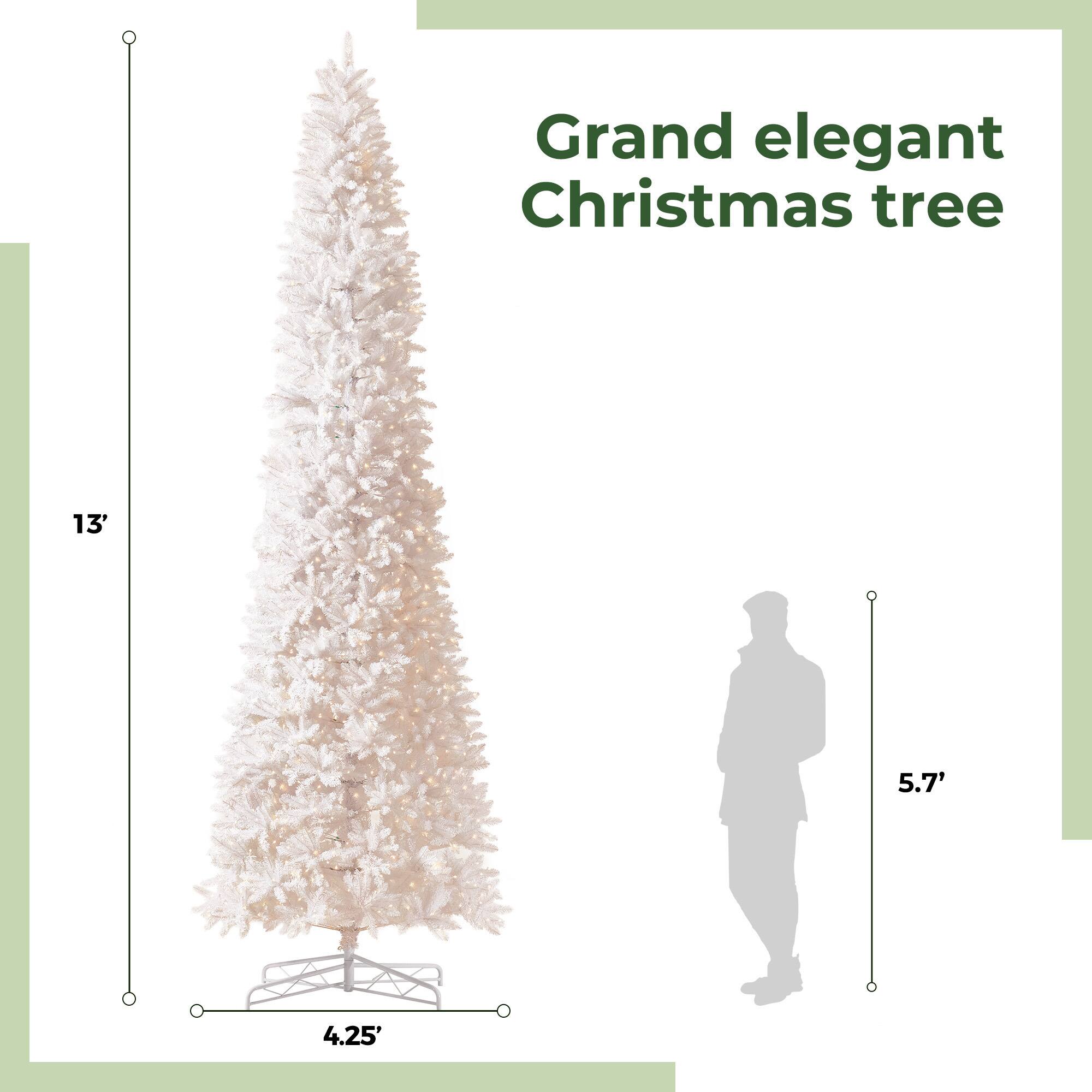 13ft. Pre-Lit Slim White Artificial Christmas Tree, Warm White LED Lights