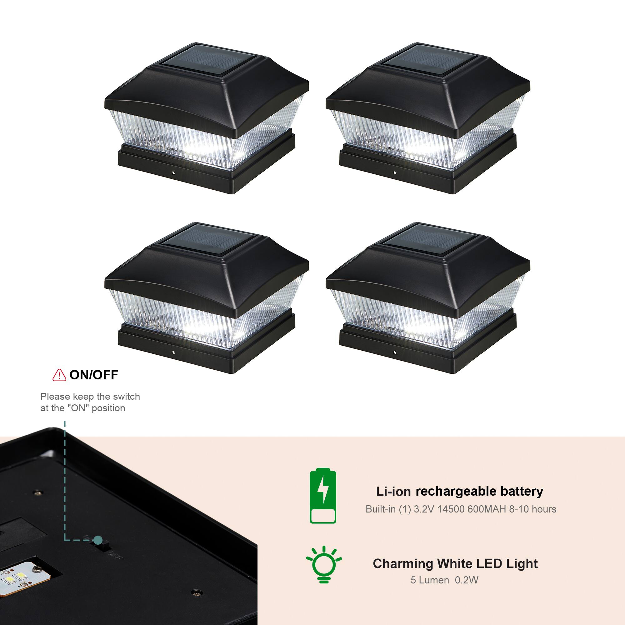 Glitzhome® 7" Black Solar Powered LED Fence Post Cap Lights, 4ct.