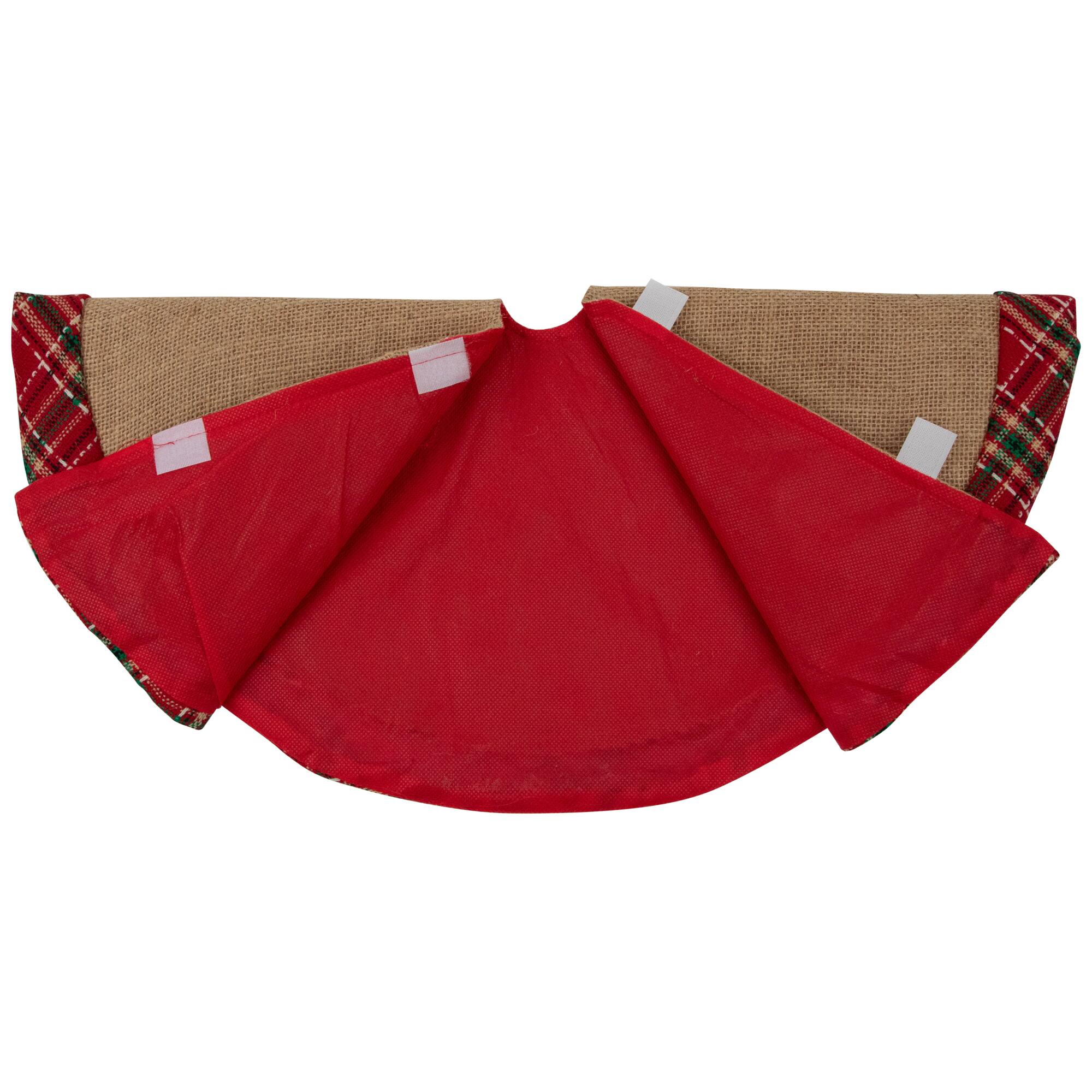 20" Burlap & Red Plaid Trim Mini Tree Skirt