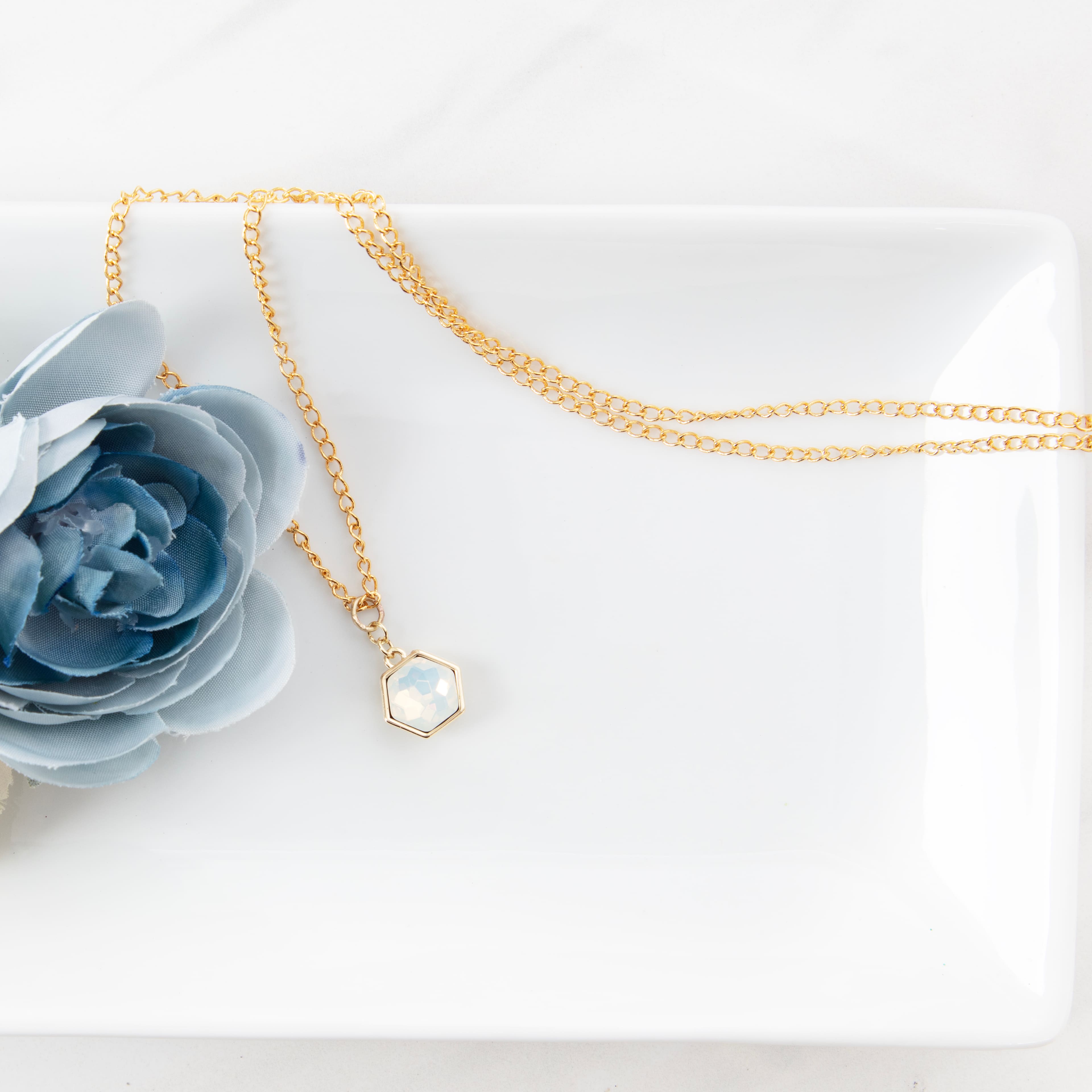 14K Gold Plated White Opal Austrian Crystal Hexagon Charm by Bead Landing™