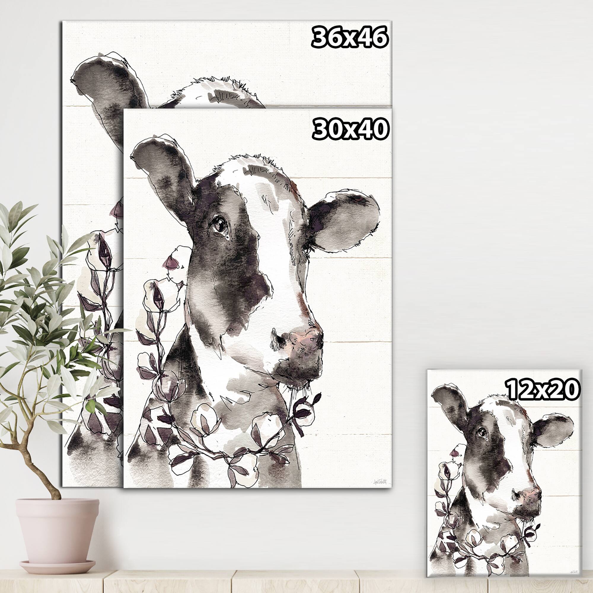 Designart - Cow Portrait Country Life - Wildlife Canvas Art