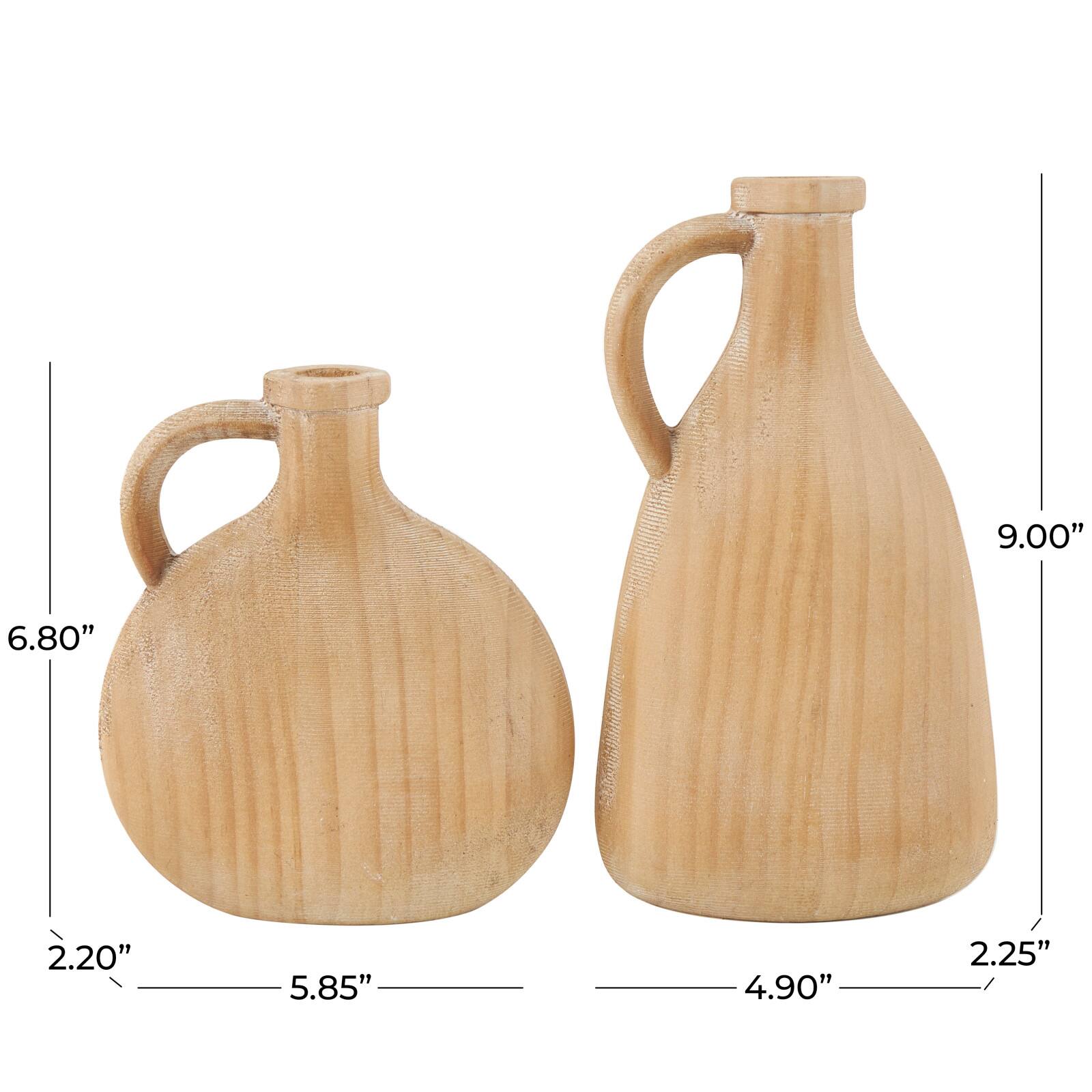 Natural Wood Slim Jug Inspired Vase Set