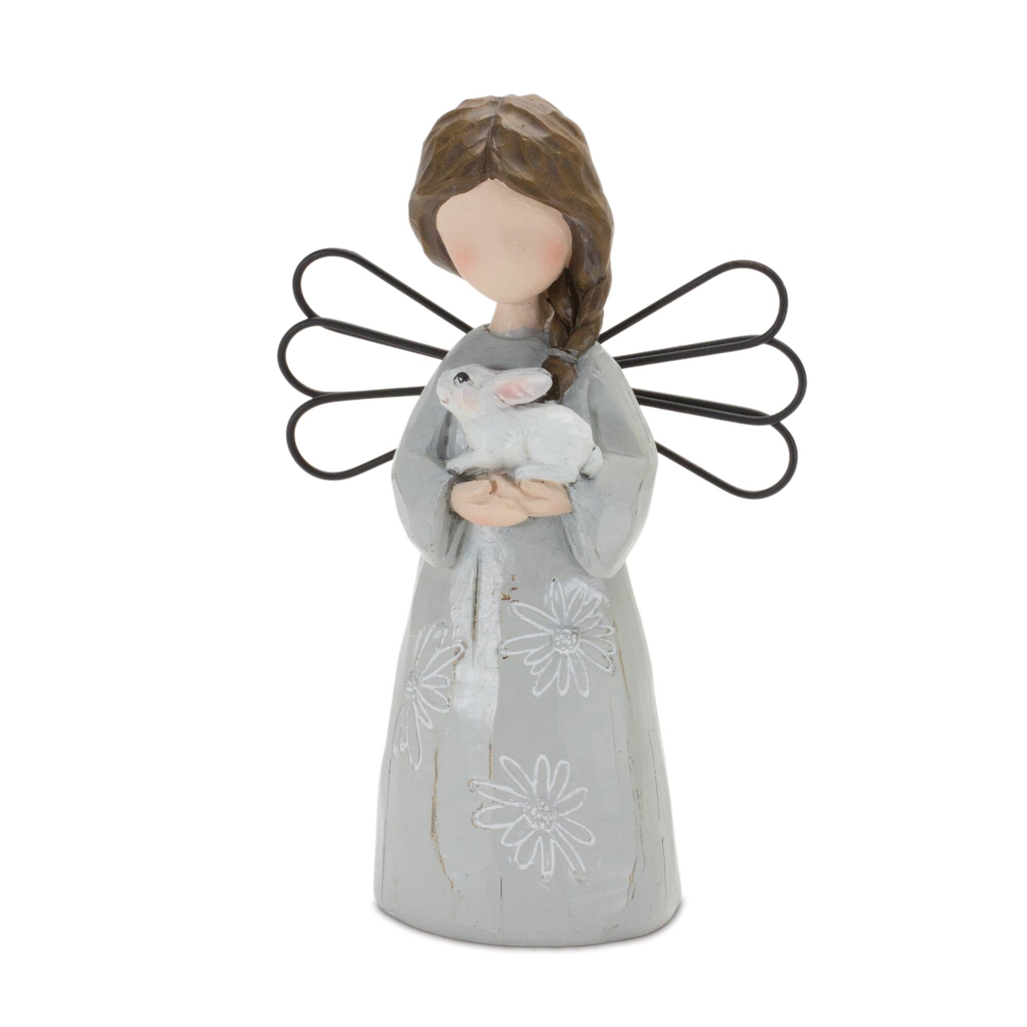 6" Floral Etched Angel Figurine Set