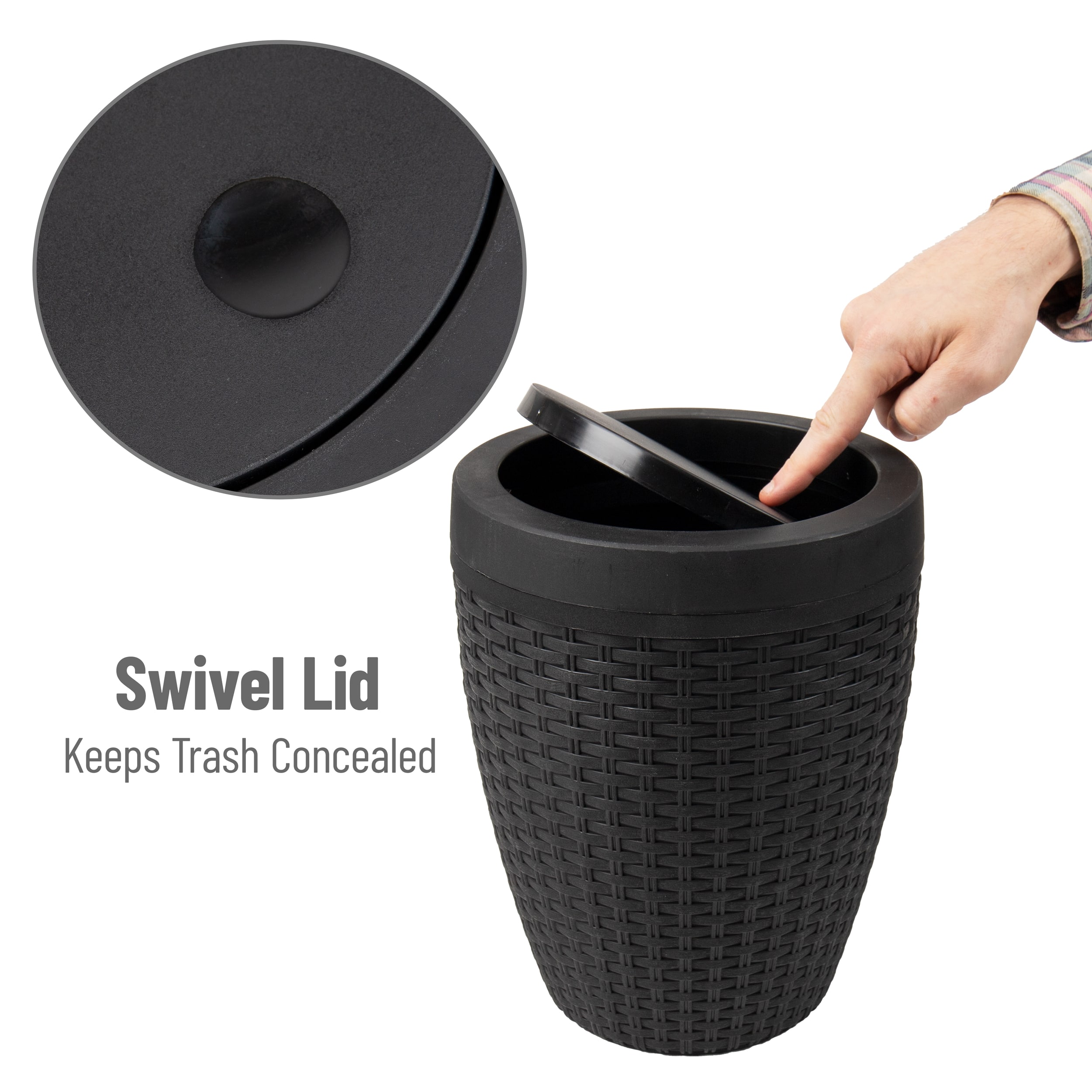 Mind Reader Wicker Style Round Wastepaper Basket & Toilet Brush Bathroom Set