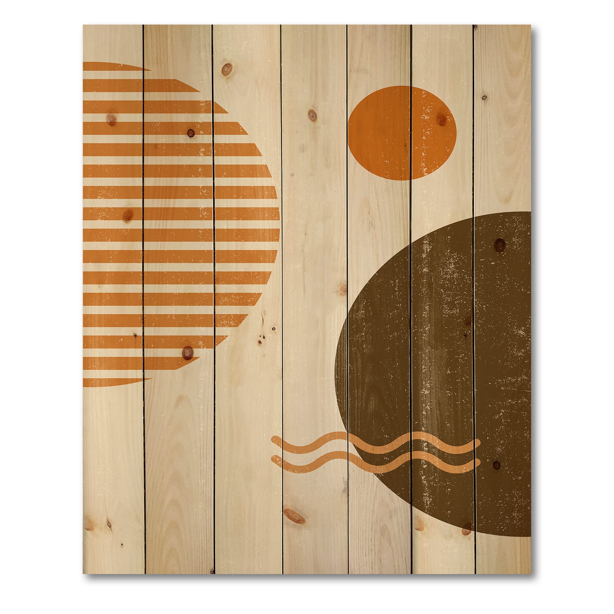 Designart - Abstract Minimal Sun and Moon In Earth Tones III - Modern Print on Natural Pine Wood