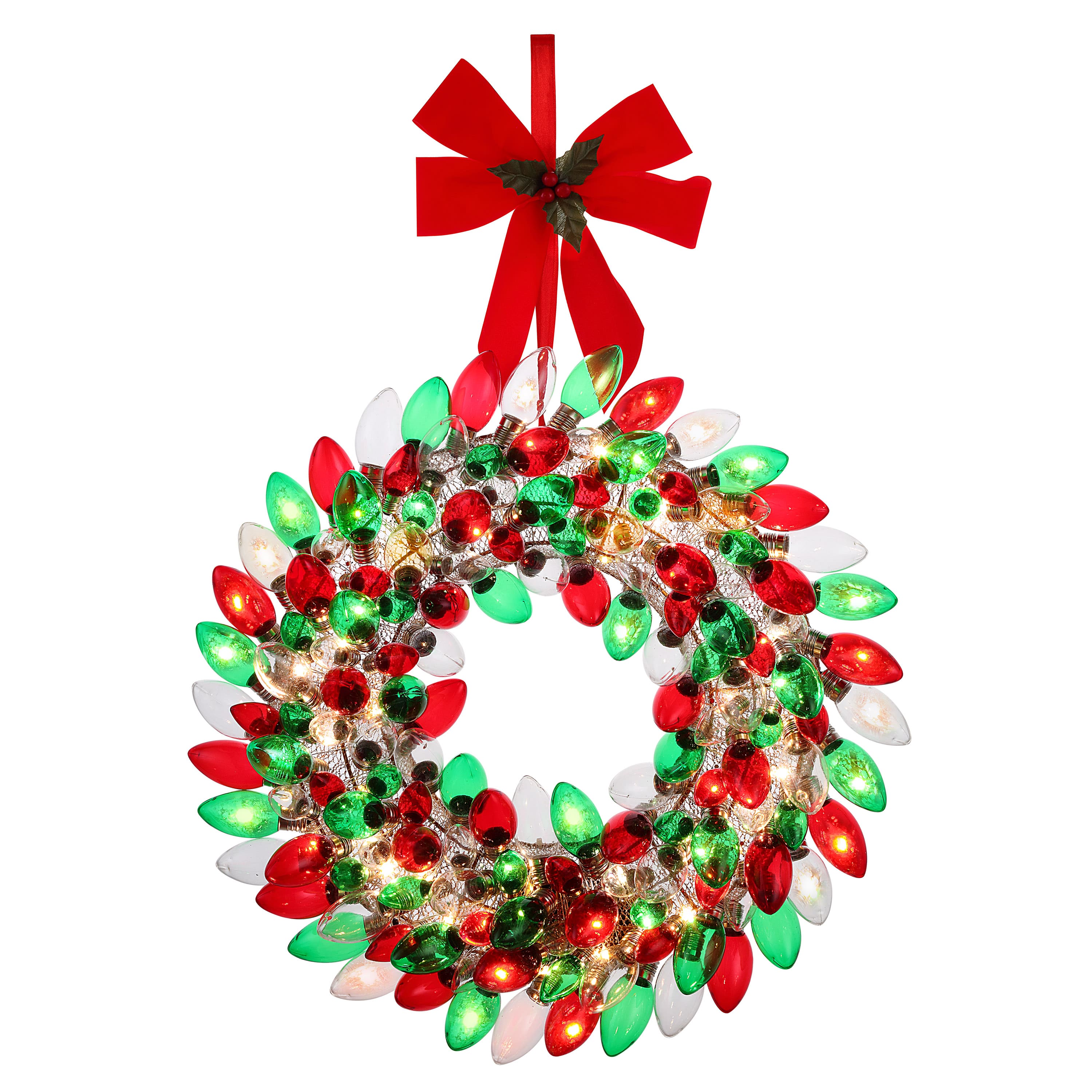 17" Retro Red & Green LED C9 Bulb Wreath