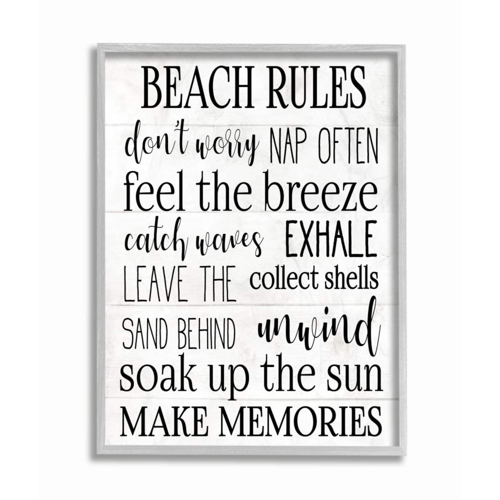 Stupell Industries Beach House Rules Gray Wood Framed Wall Art