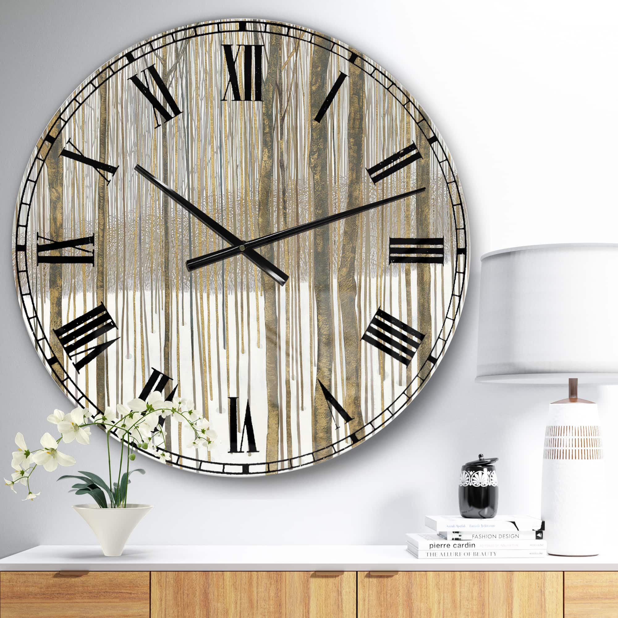 Designart 'Forest In Winter Gold Lodge Wall Clock