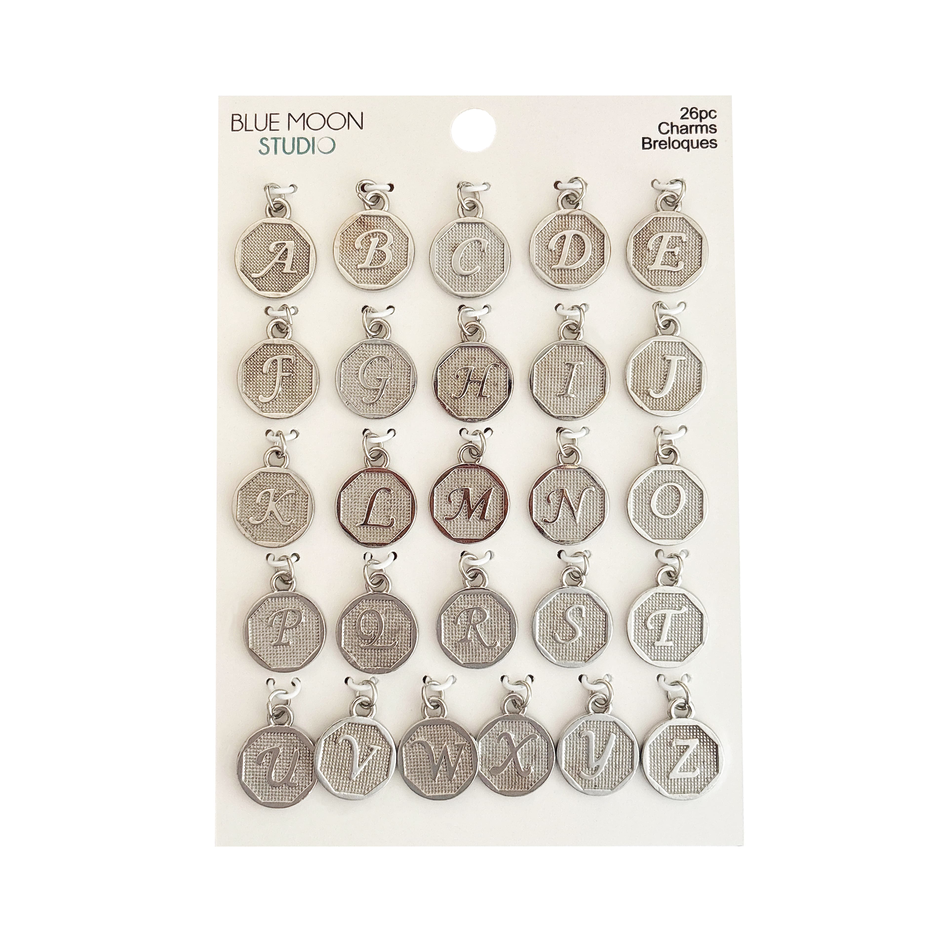 Blue Moon Studio&#x2122; Round Silver Alphabet Charm Set