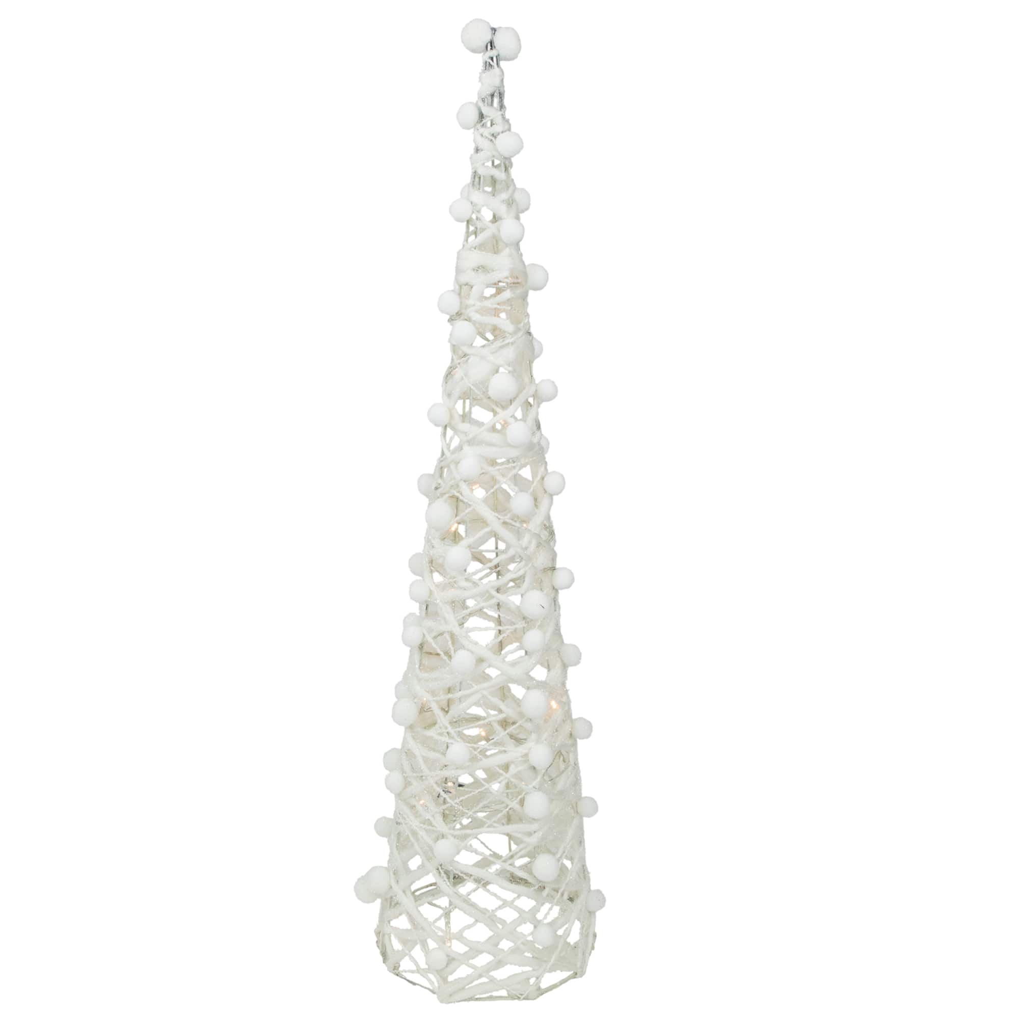 23.5", 31.25", & 39.25" Pre-Lit White & Silver Cone Artificial Christmas Tree Set, Clear LED Lights