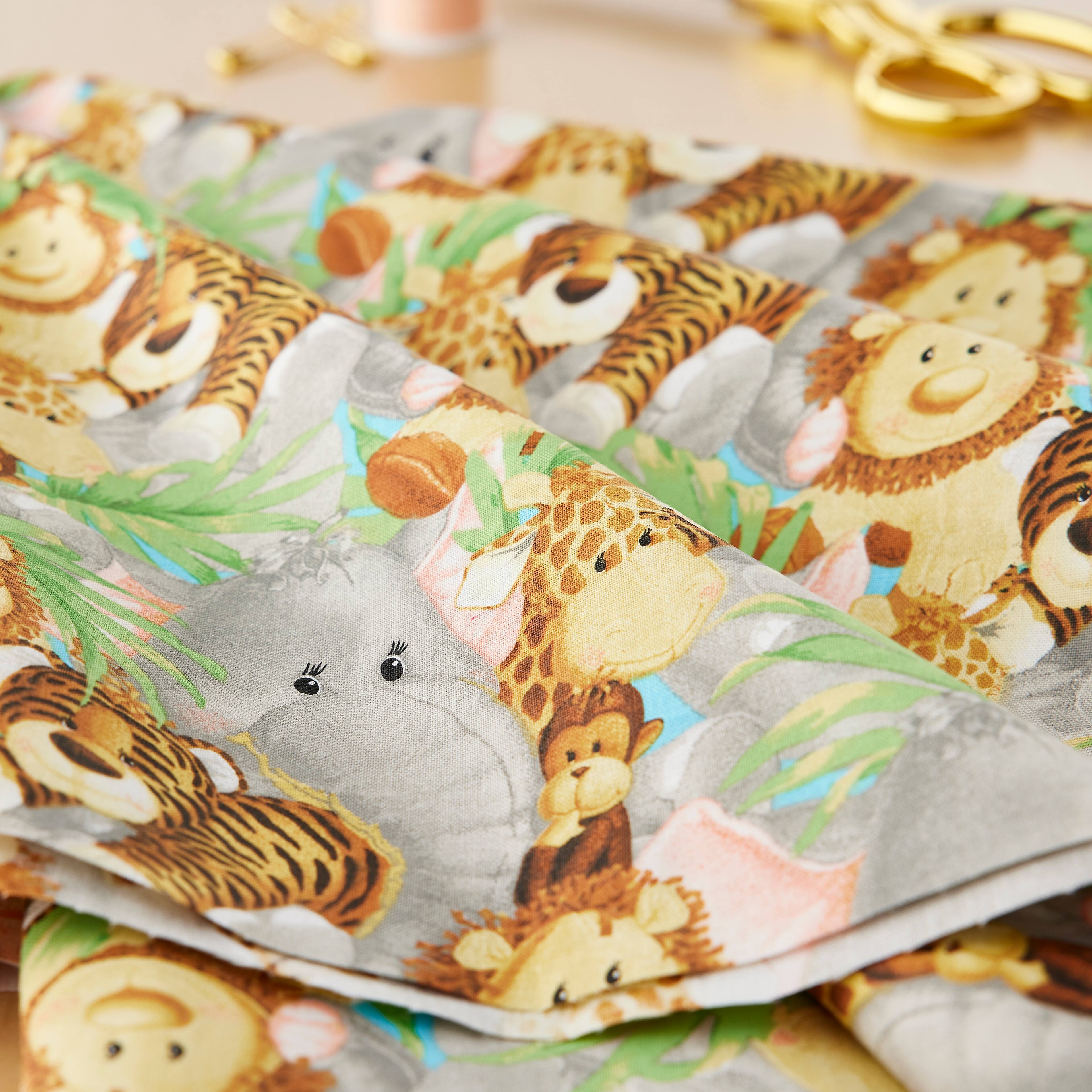 Fabric Traditions Bright Multicolor Packed Jungle Babies Cotton Fabric